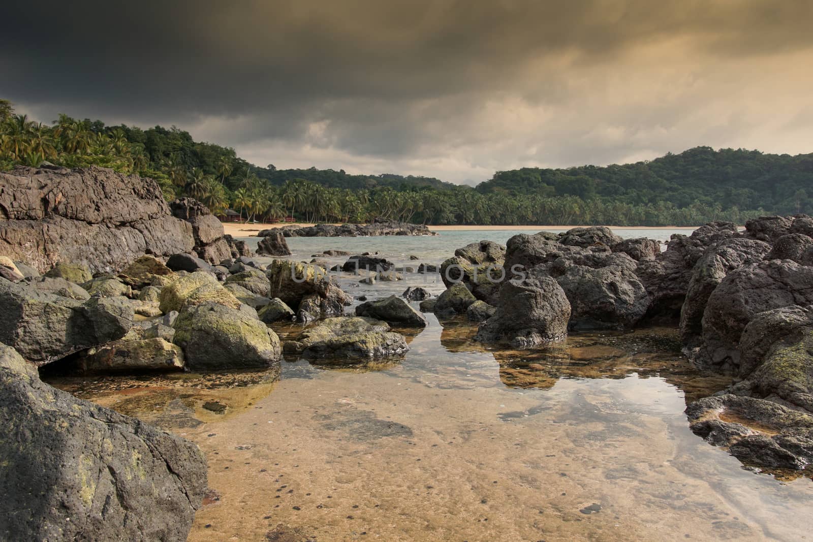 Praia Coco on an overcast day, Principe Island, Sao Tome and Principe, Africa
