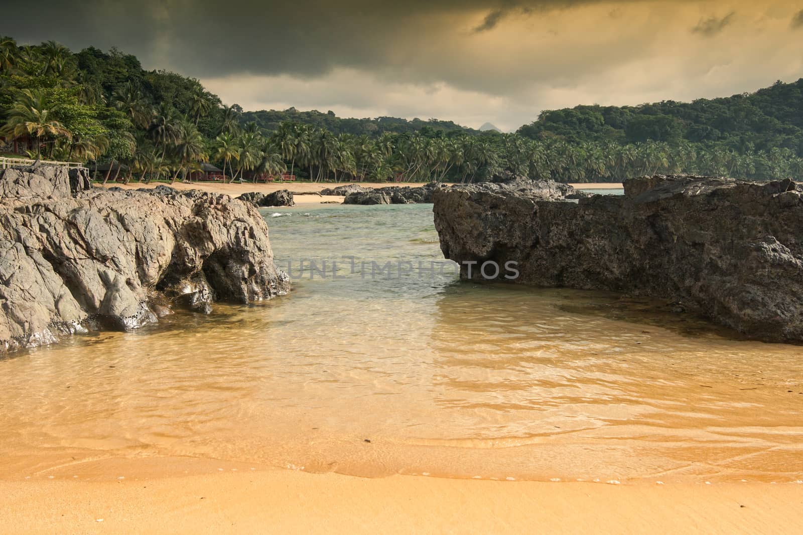 Praia Coco on an overcast day, Principe Island, Sao Tome and Principe, Africa