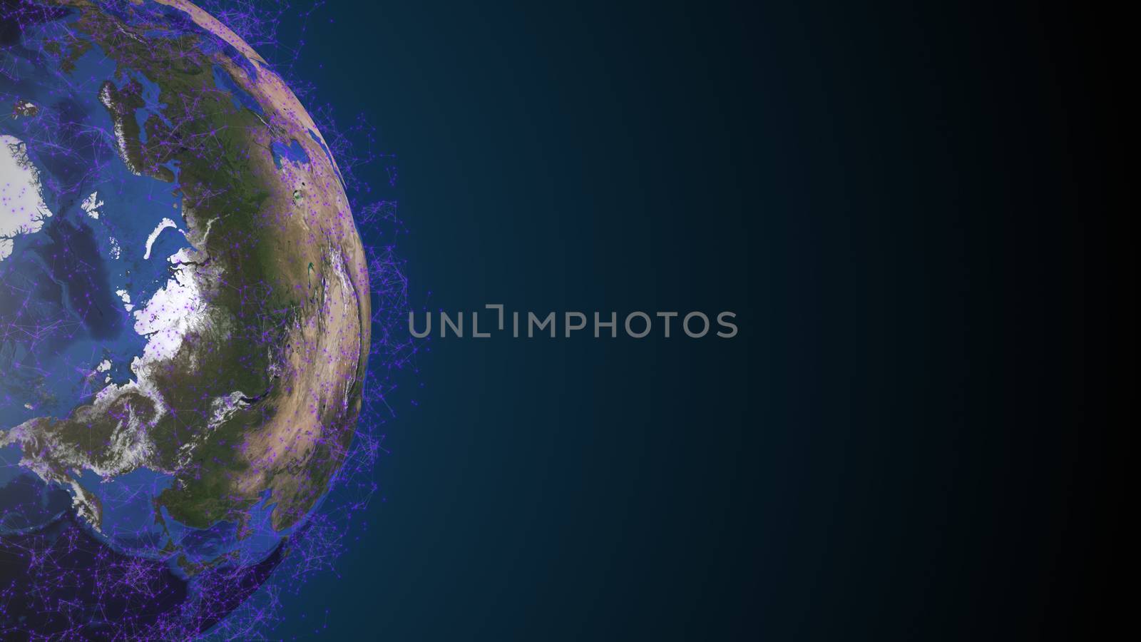 Realistic earth with abstract connection dots. 3d render