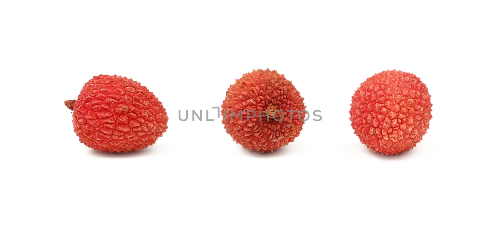 Fresh red litchee isolated close up on white  by BreakingTheWalls