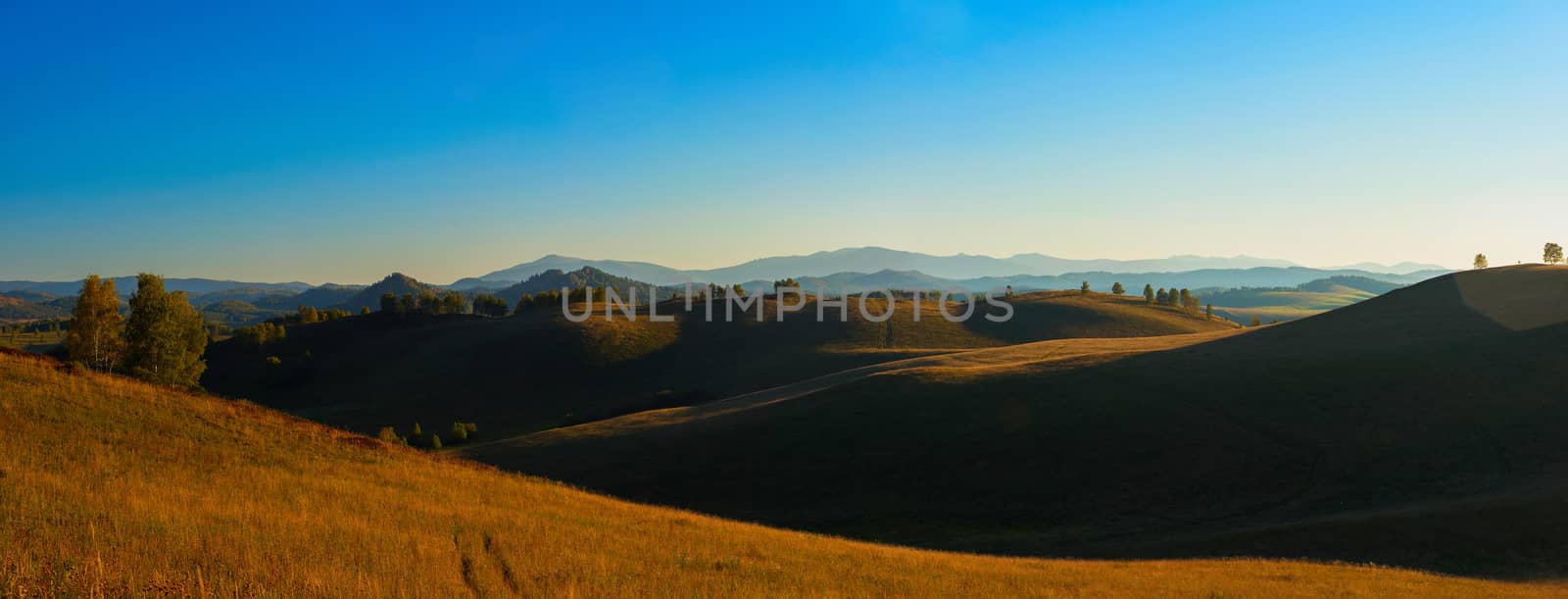 Beauty summer evening in the mountains in Altay, panoramic picture