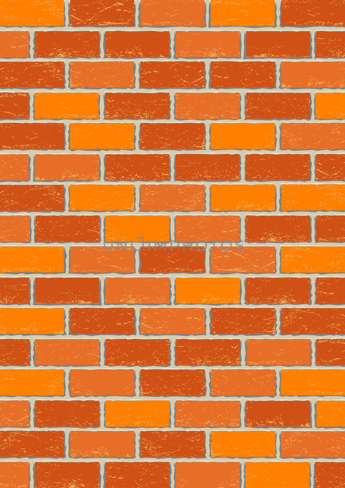 Red old close-up brick vertical background texture. Dark wall light cement seam
