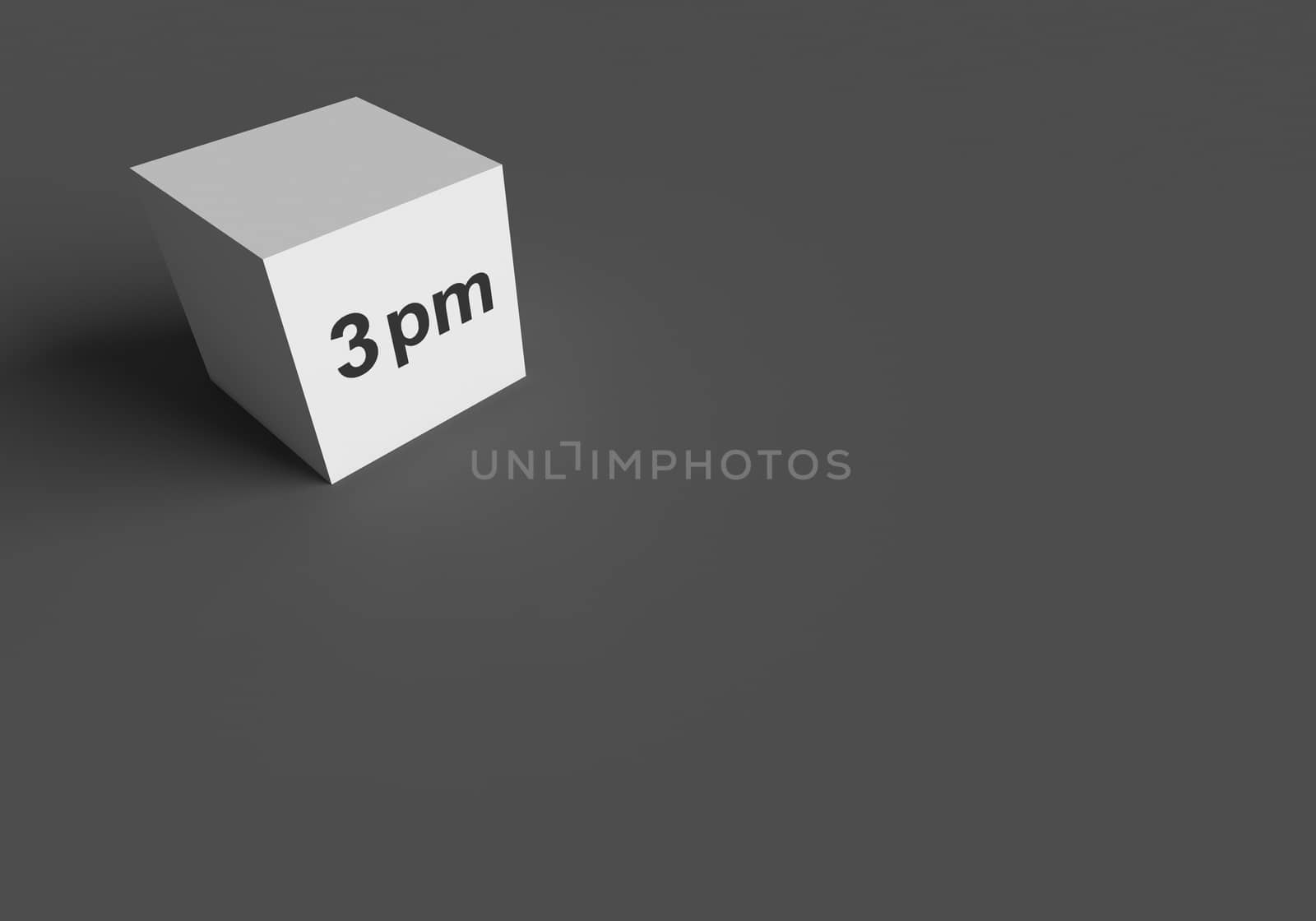 3D RENDERING WORDS 3 pm ON WHITE CUBE, STOCK PHOTO