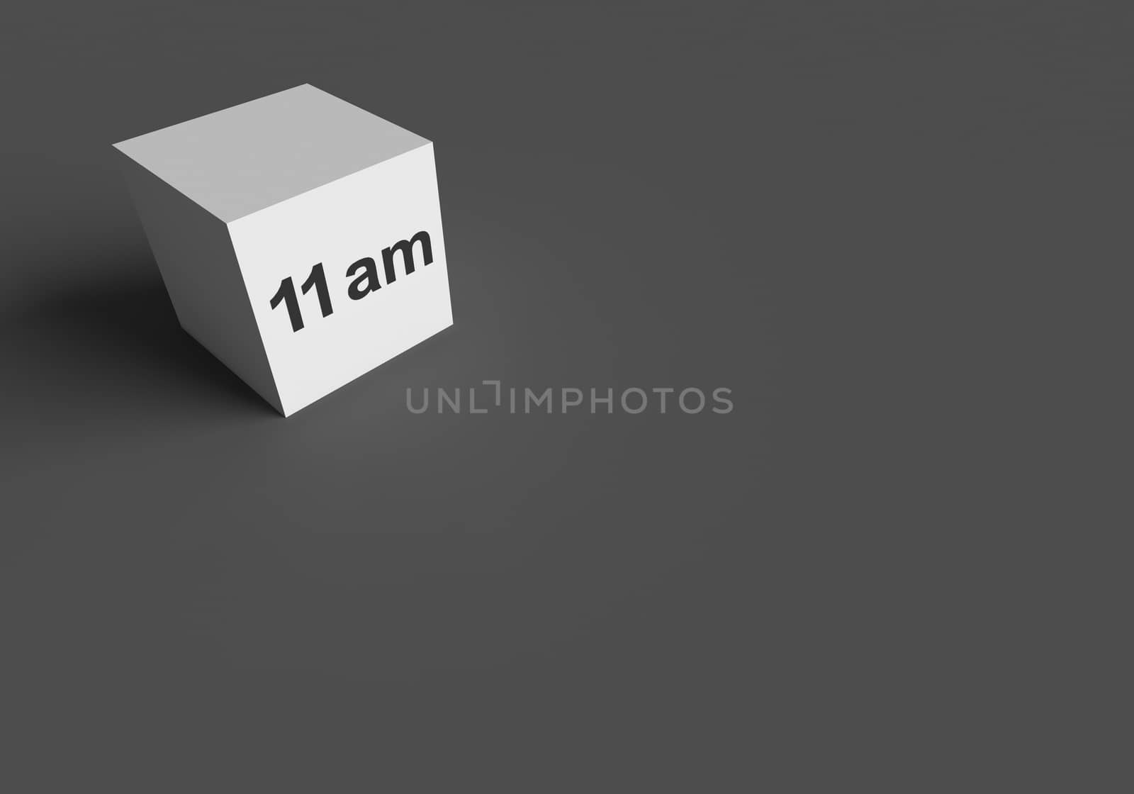 3D RENDERING WORDS 11 am ON WHITE CUBE, STOCK PHOTO