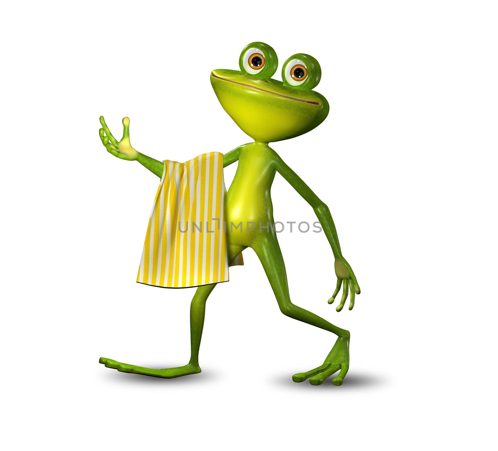 3d Illustration of a Green Frog Walking with a Towel by brux