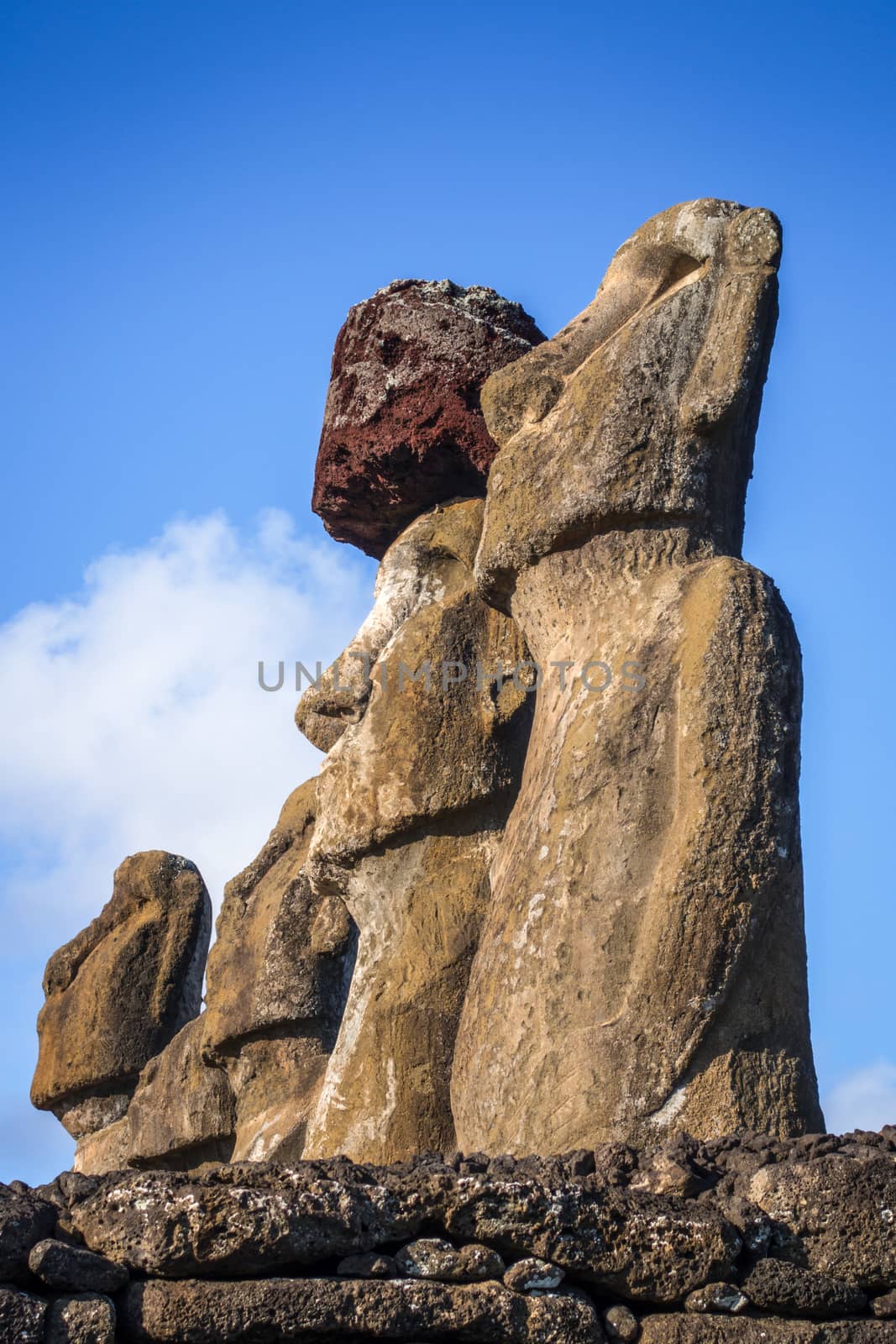 Moais statues, ahu Tongariki, easter island, Chile