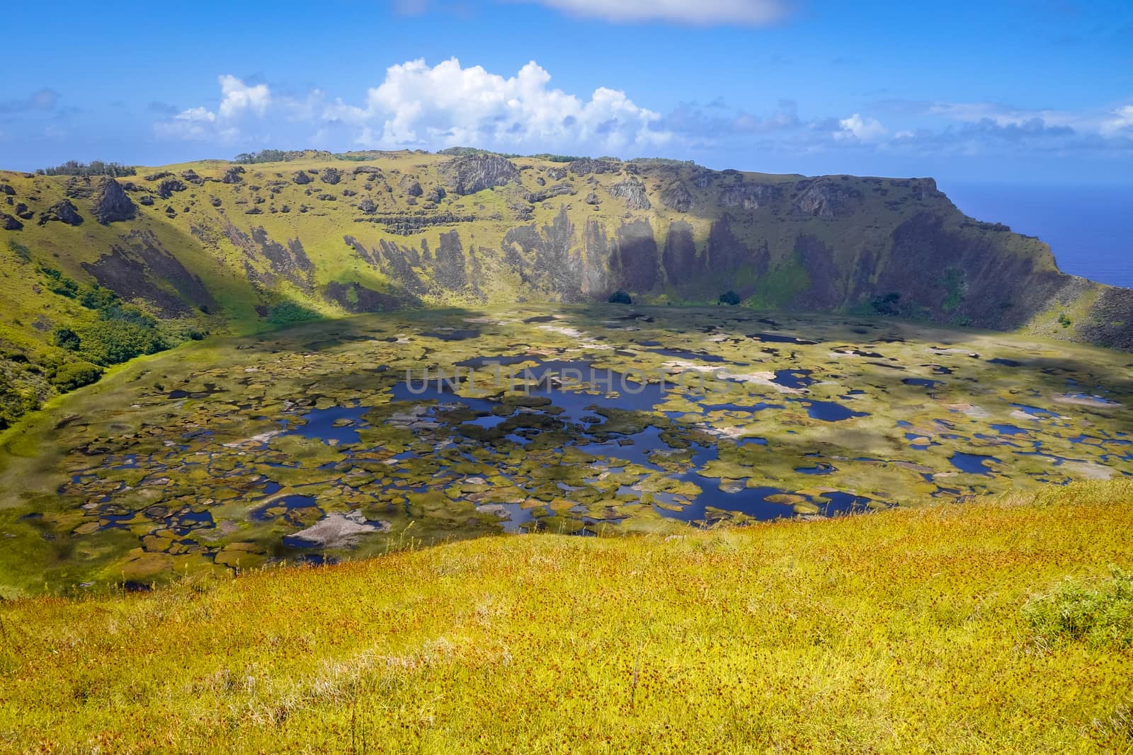 Rano Kau volcano crater in Easter Island, Chile