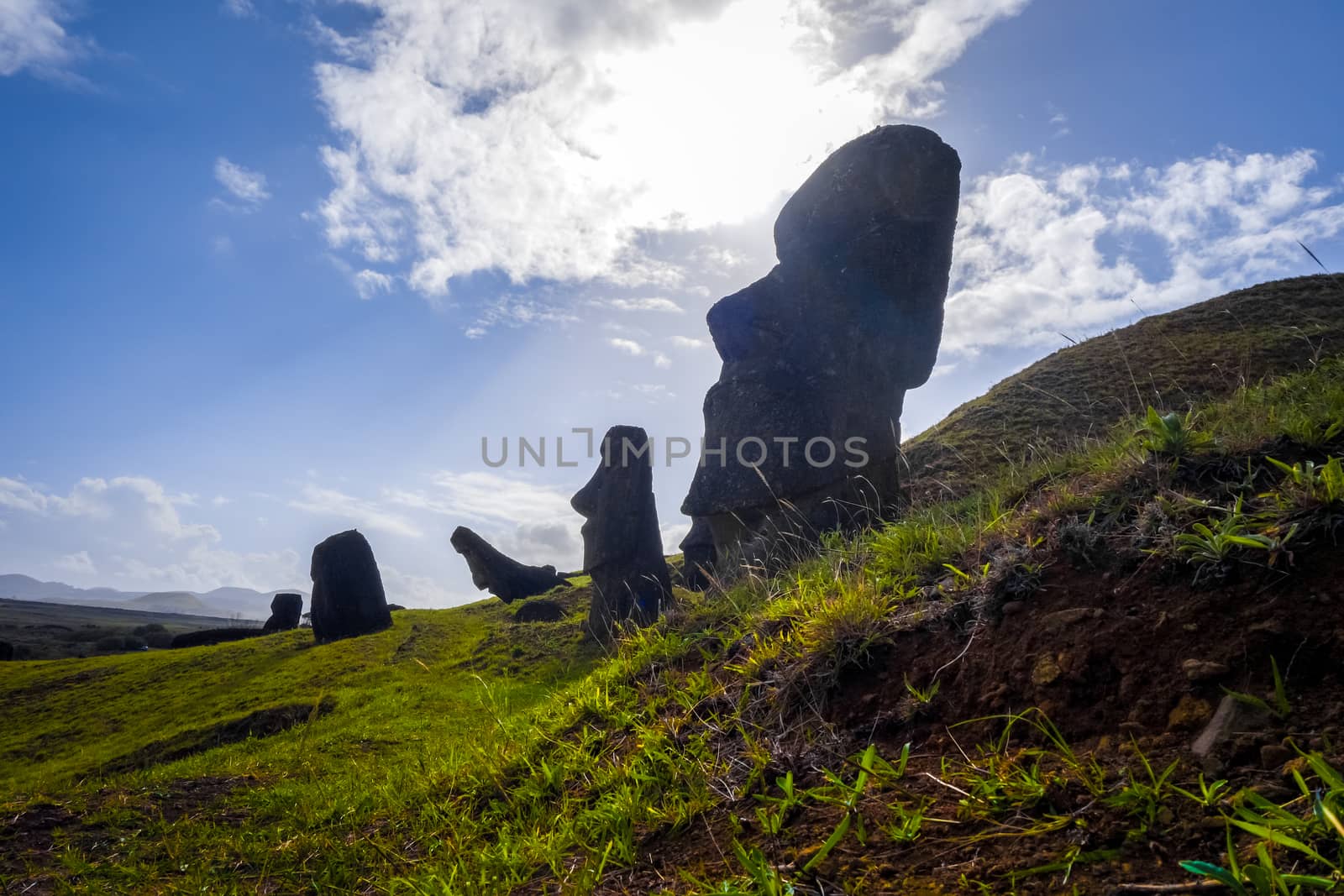 Moais statues on Rano Raraku volcano, easter island by daboost