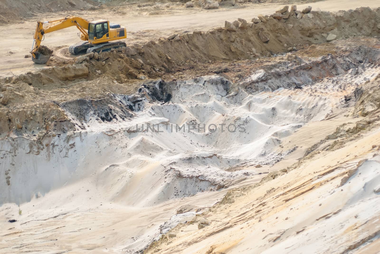 industrial sand quarry, excavator at sandpit during works, background by uvisni