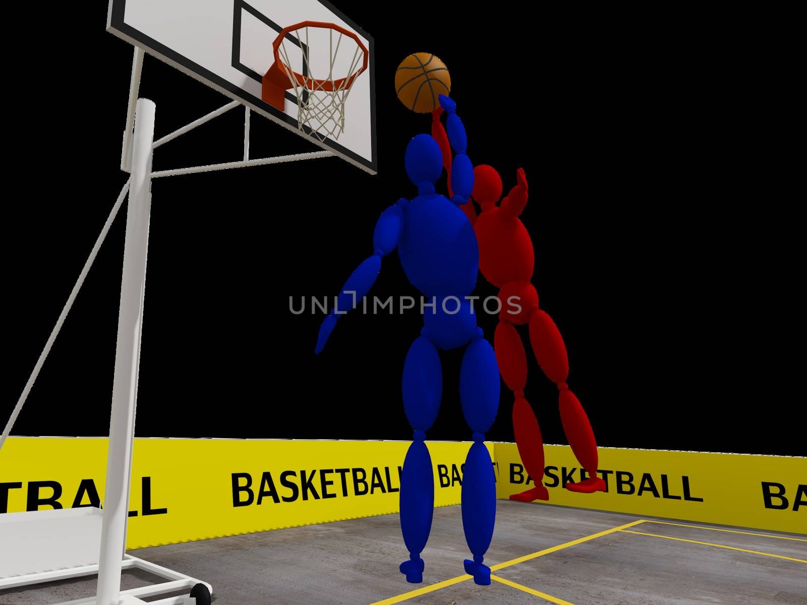 slam dunking basketball, 3d