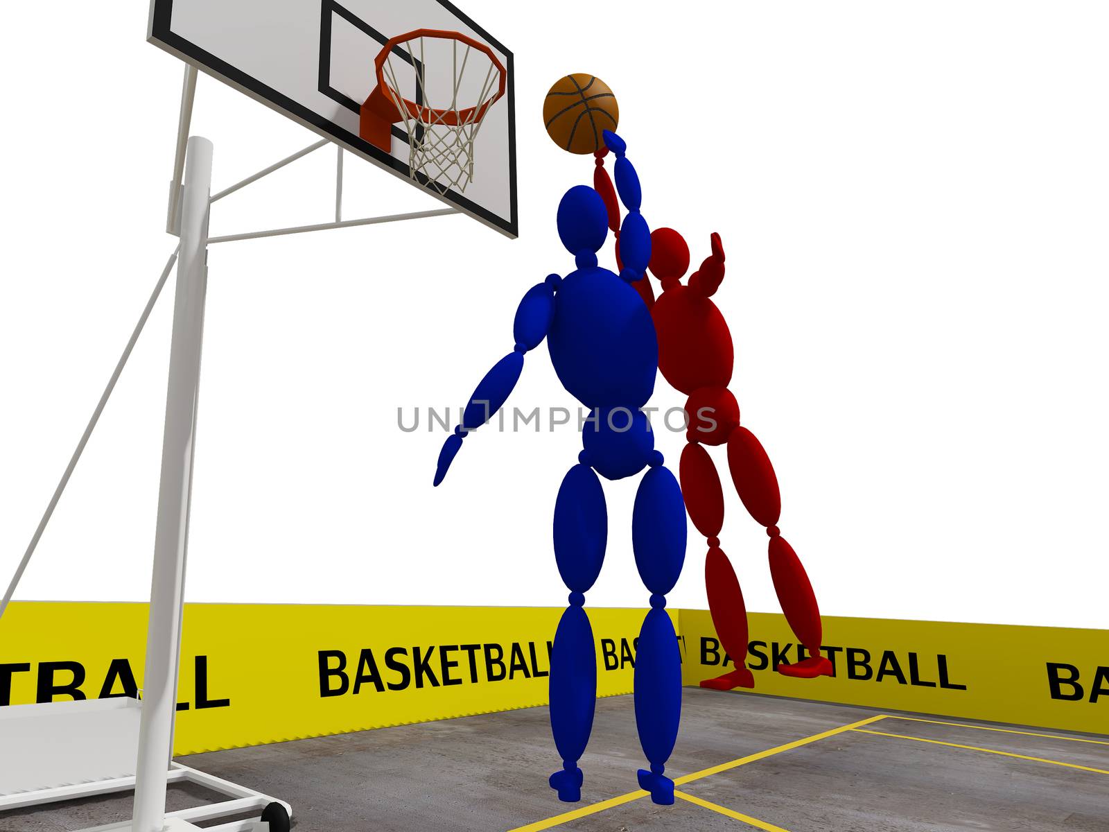 slam dunking basketball, 3d