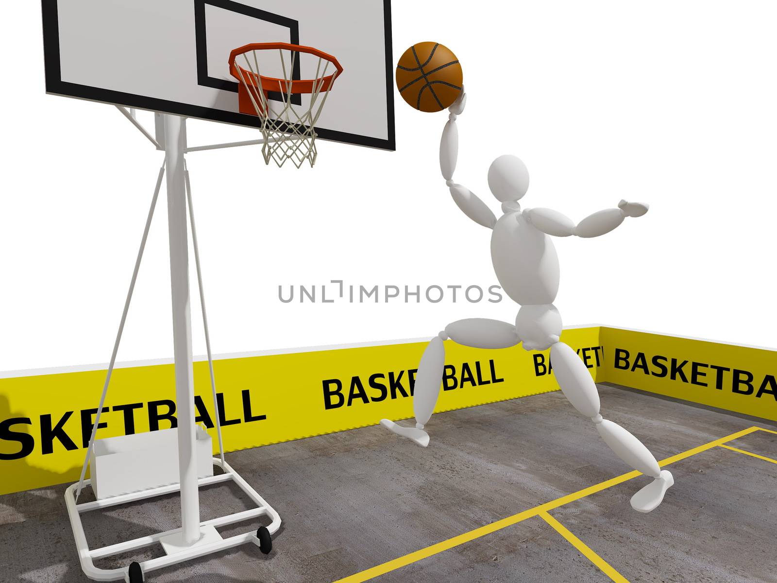 slam dunking basketball, 3d