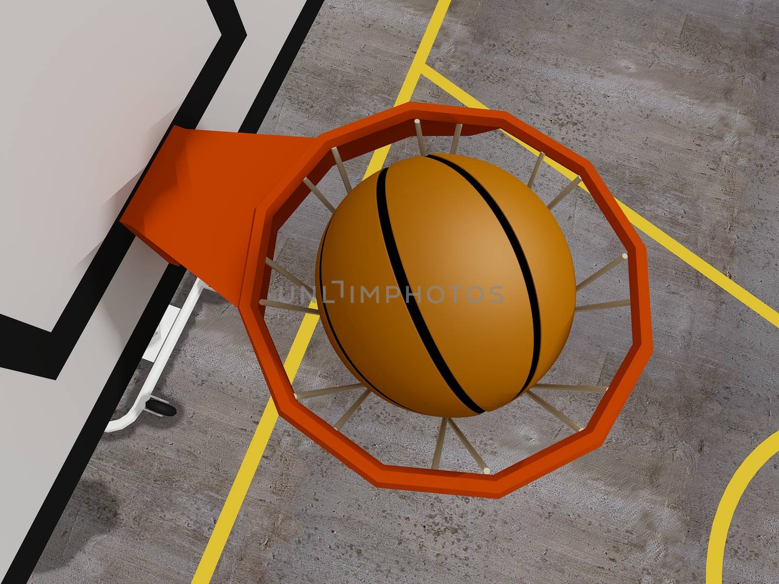 slam dunking basketball, 3d