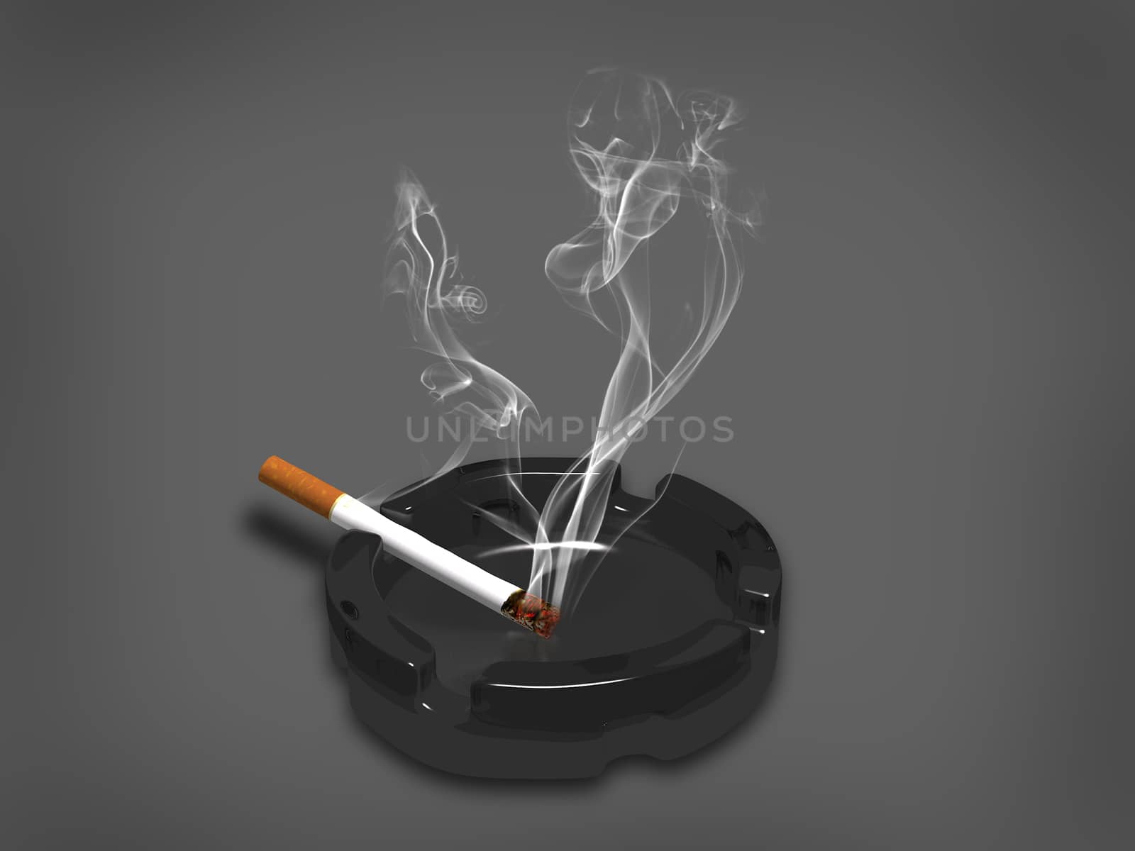 cigarette with smoke on black background,3d rendering