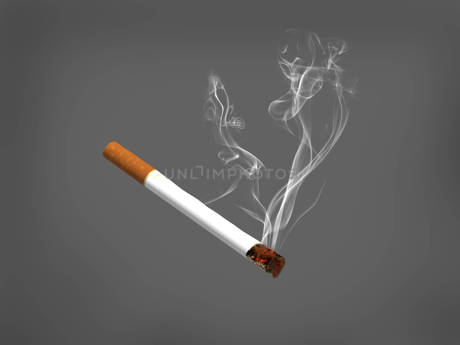 cigarette with smoke on black background,3d rendering