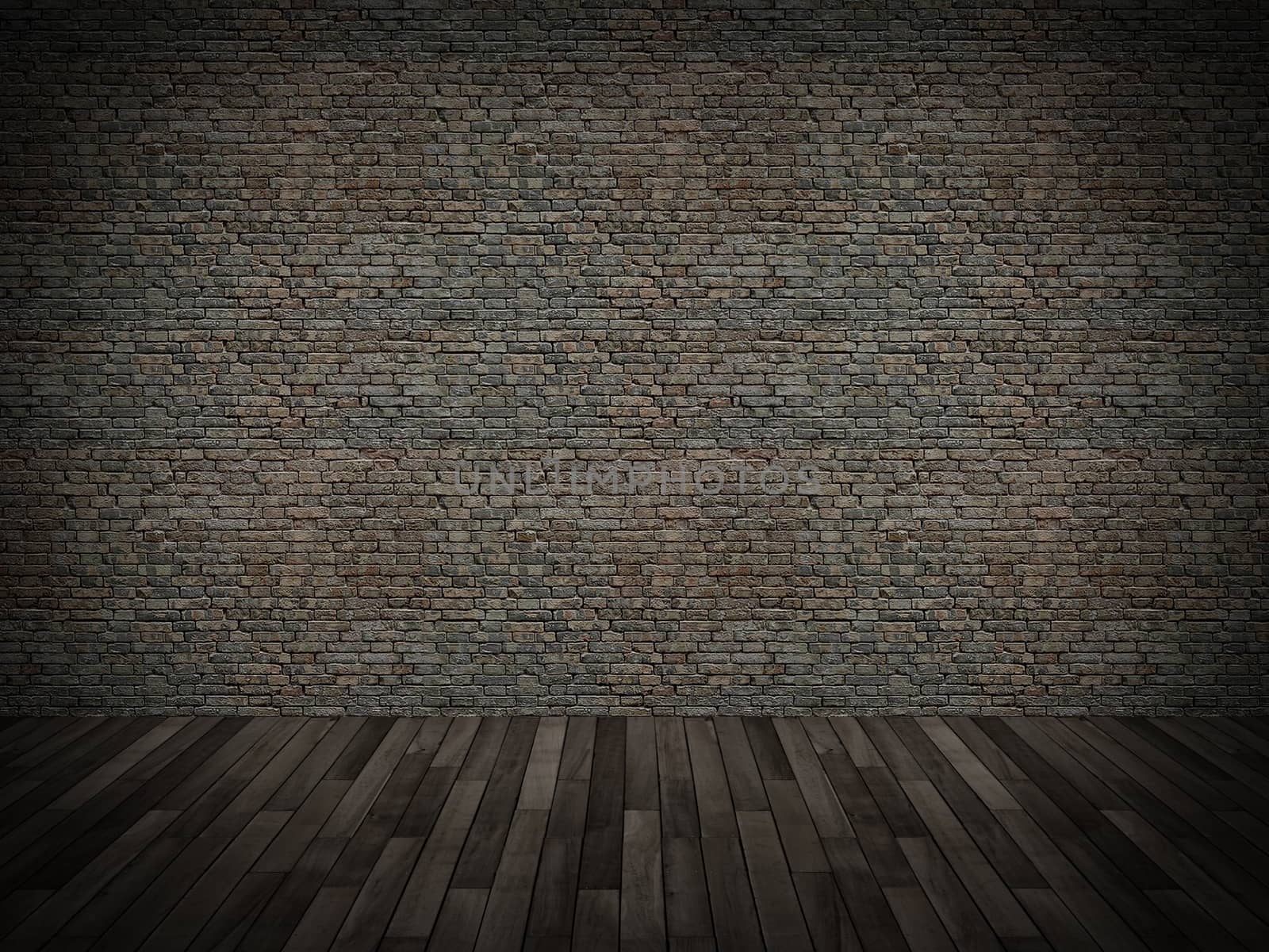 brick wall on wood floor