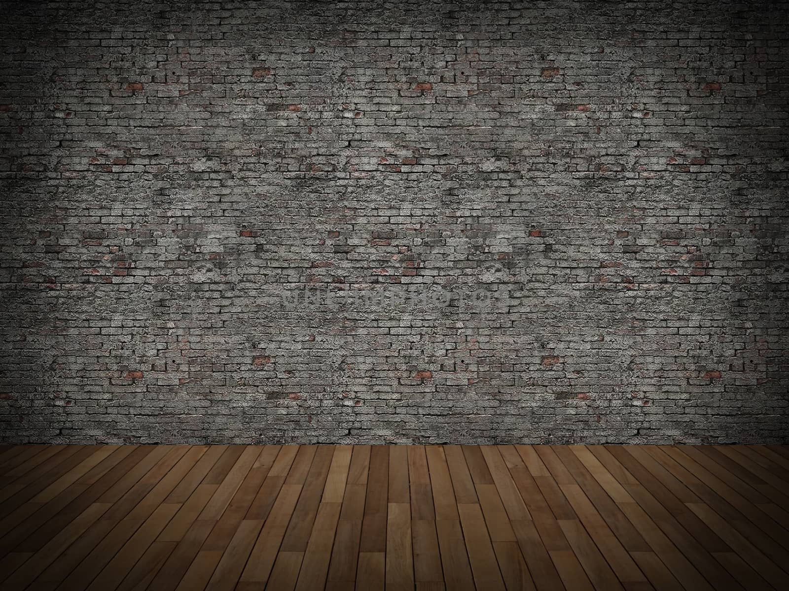 brick wall on wood floor
