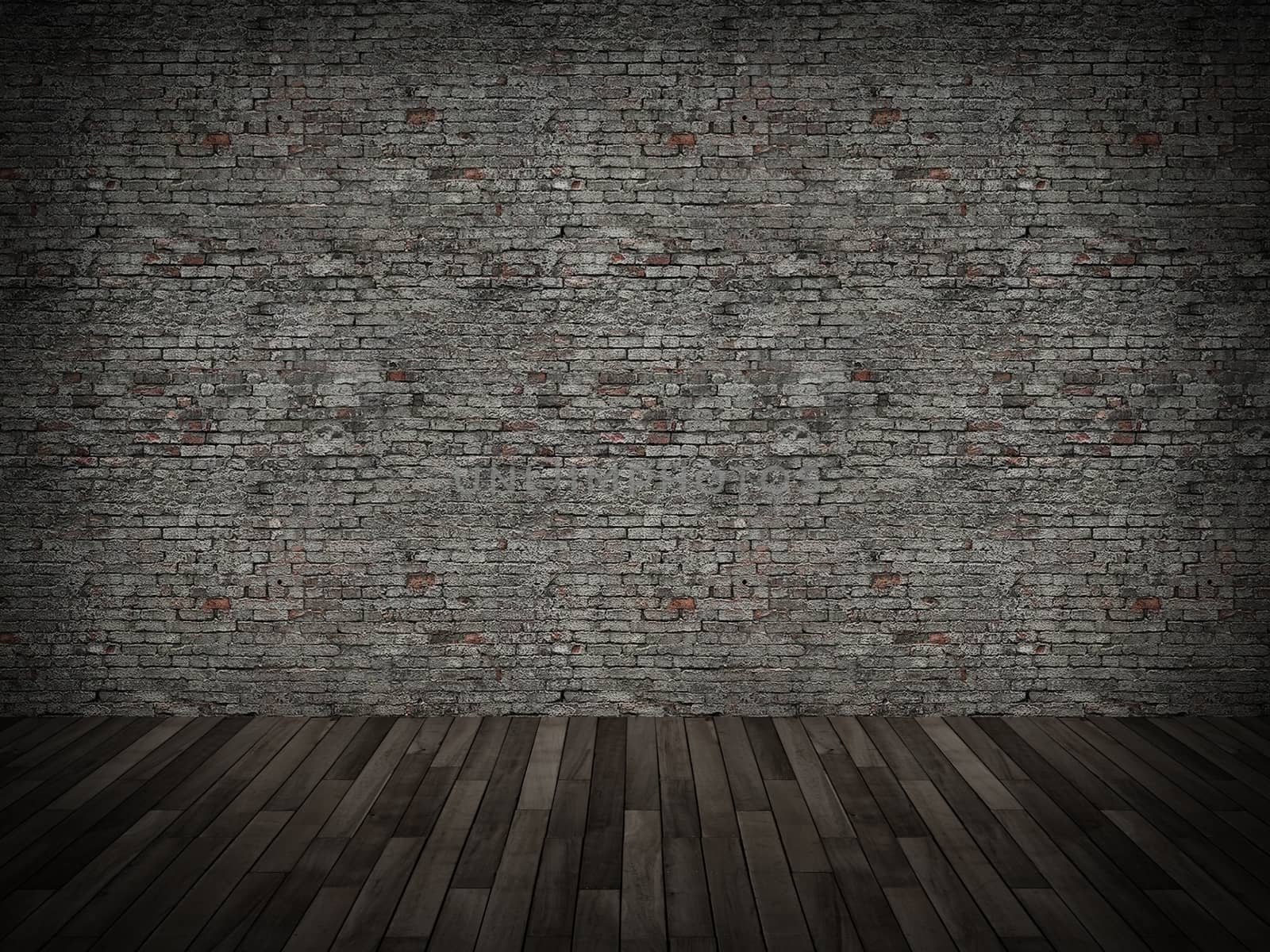 brick wall on wood floor