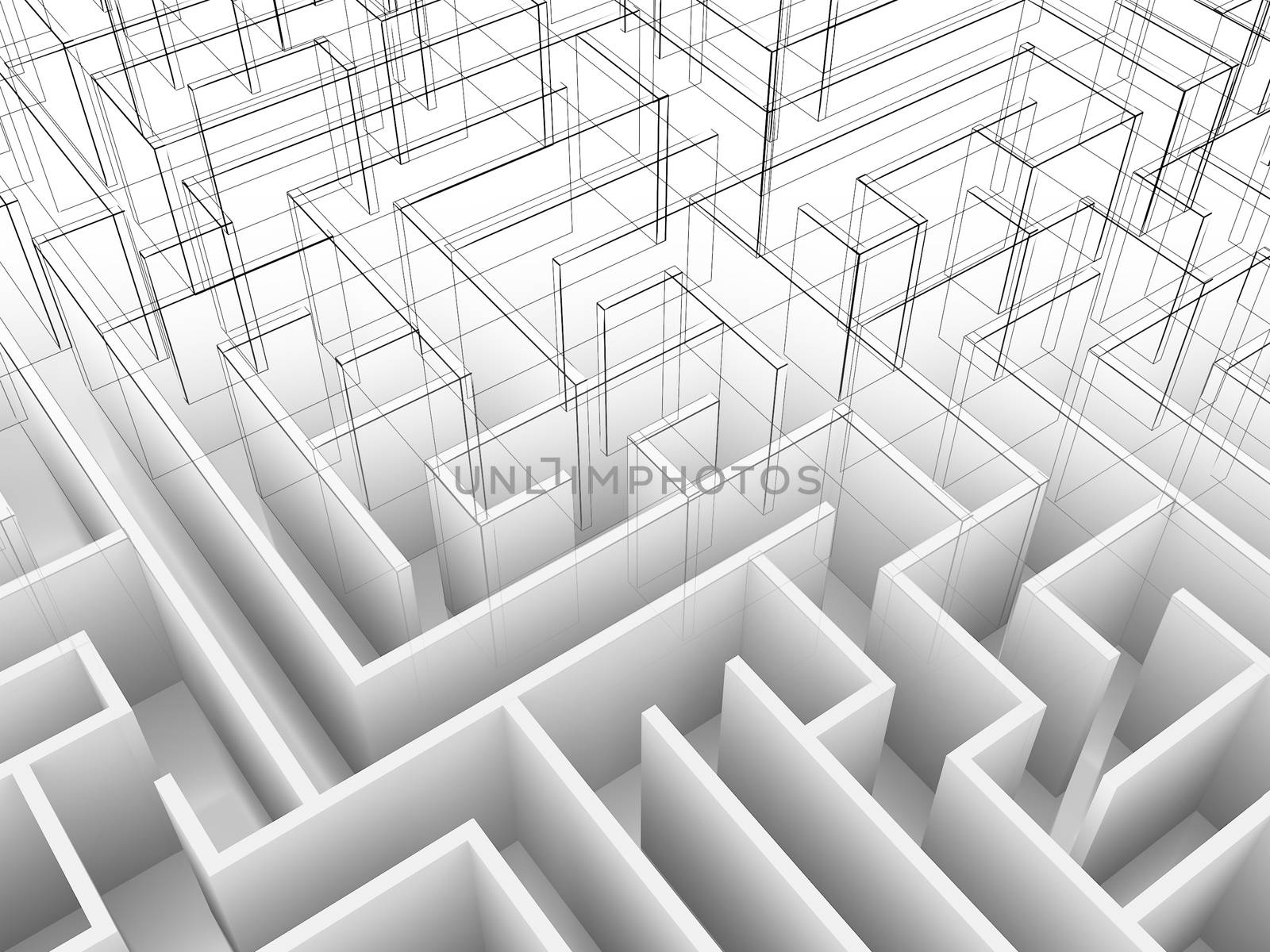 endless maze 3d illustration,wire frame