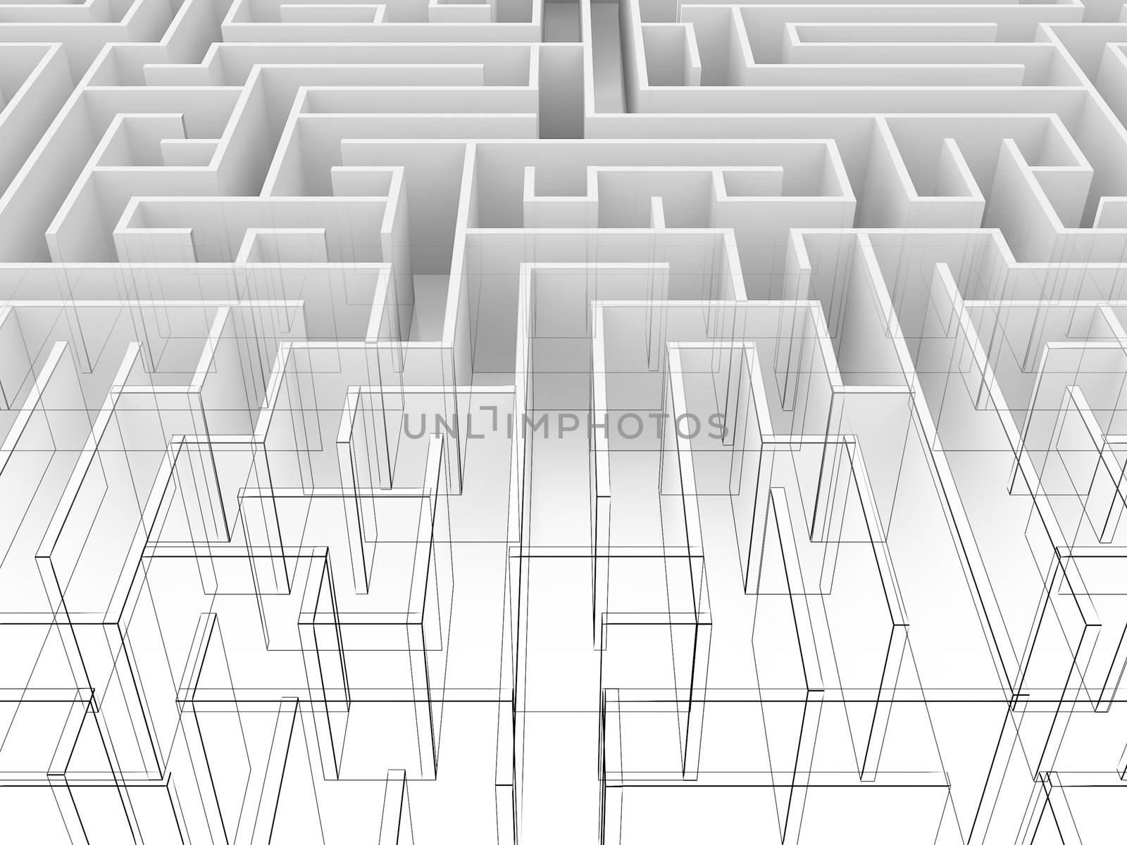 endless maze 3d illustration,wire frame