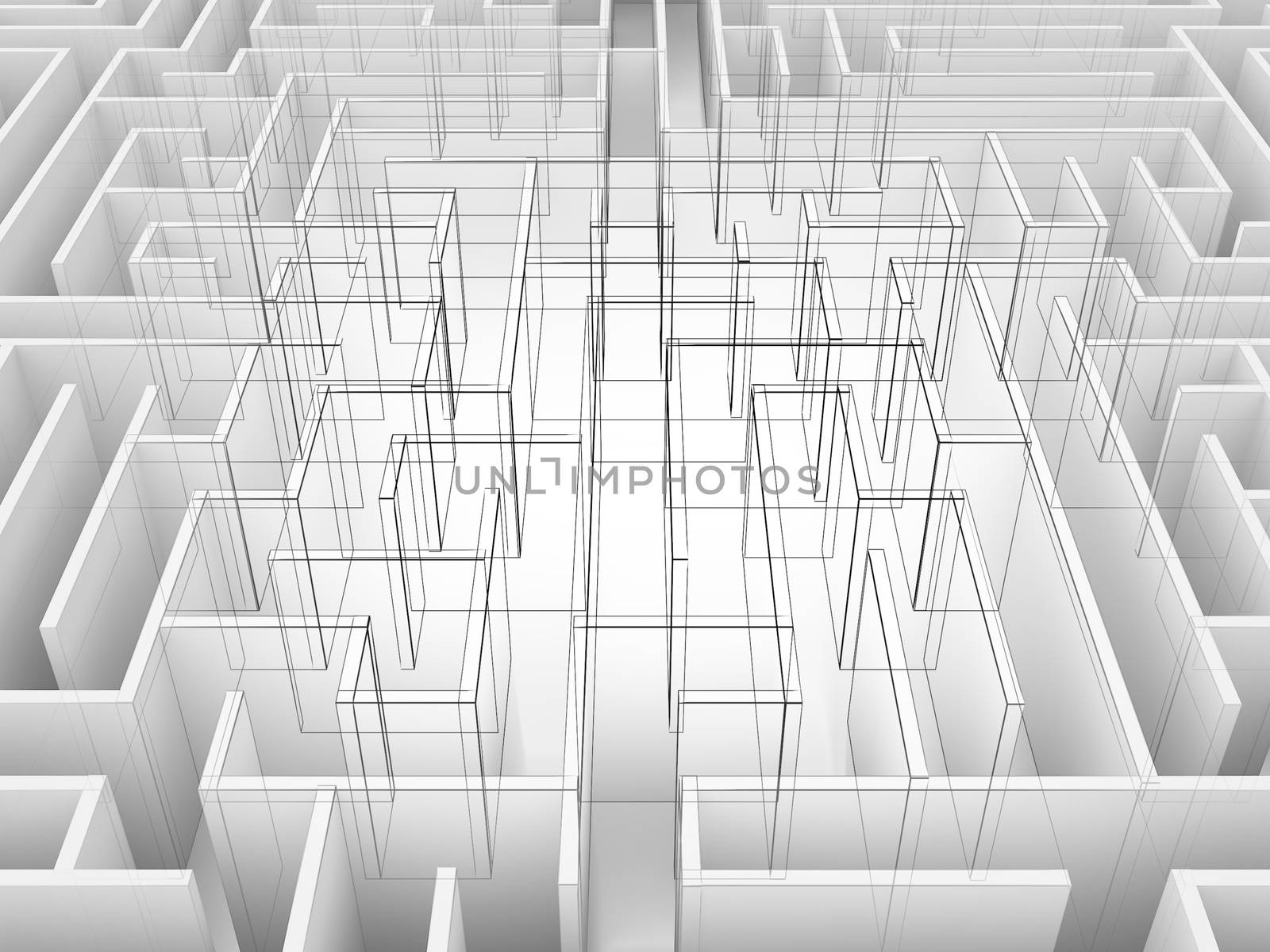 endless maze 3d illustration,wire frame