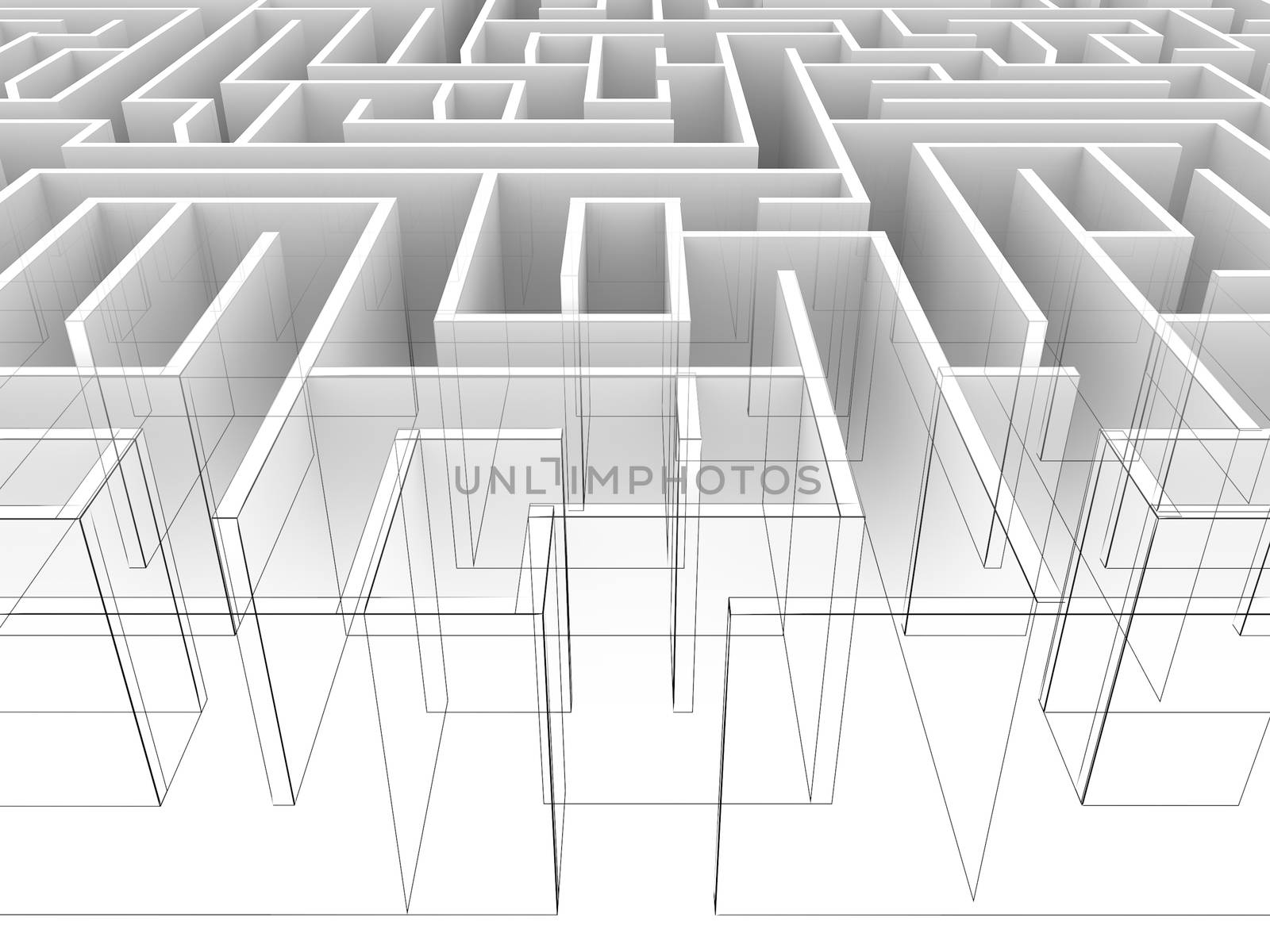 endless maze 3d illustration,wire frame