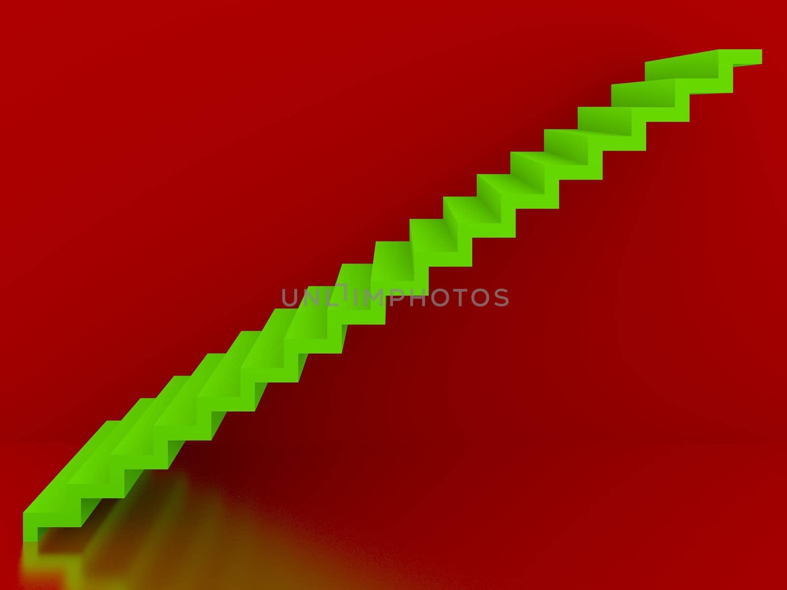 green stairs in red background interior,3d