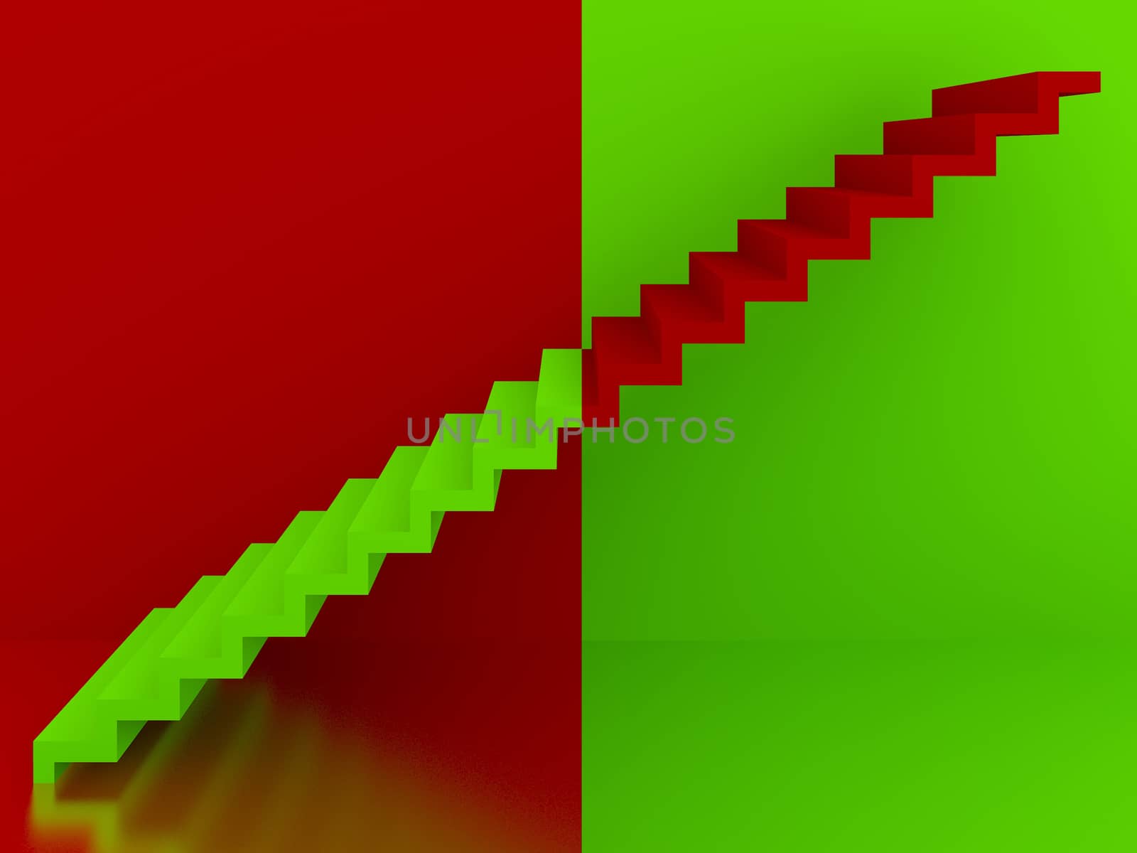 green stairs in red background