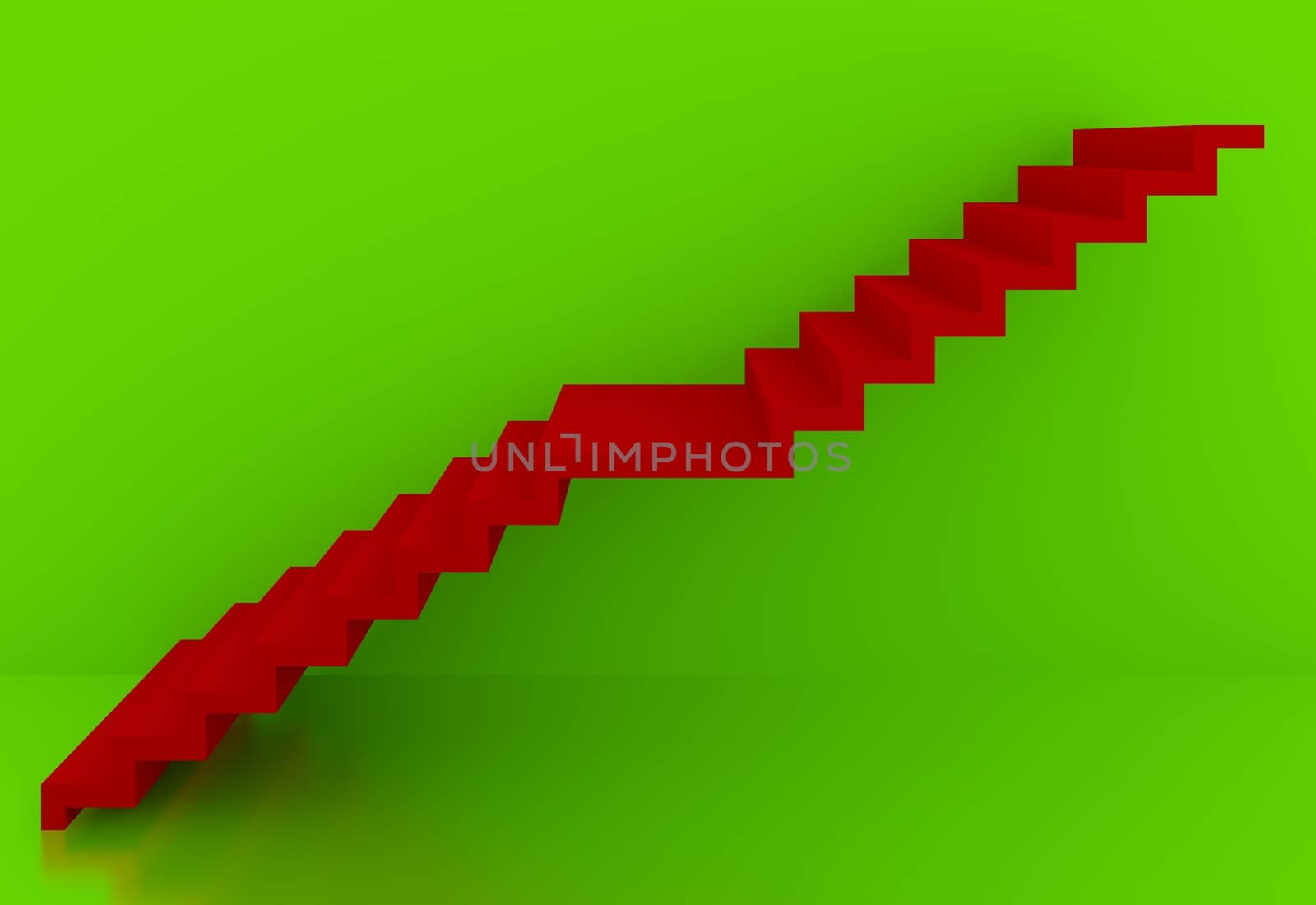 red stairs in green background interior,3d