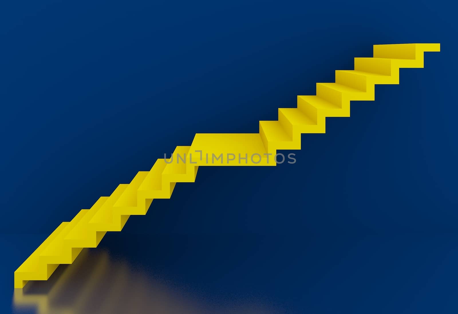 yellow stairs in blue background interior,3d