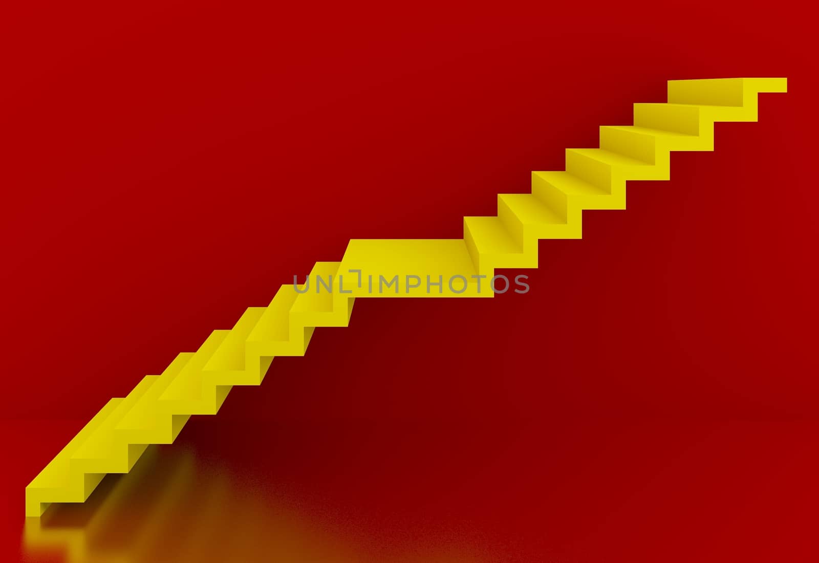 yellow stairs in red background interior, 3d