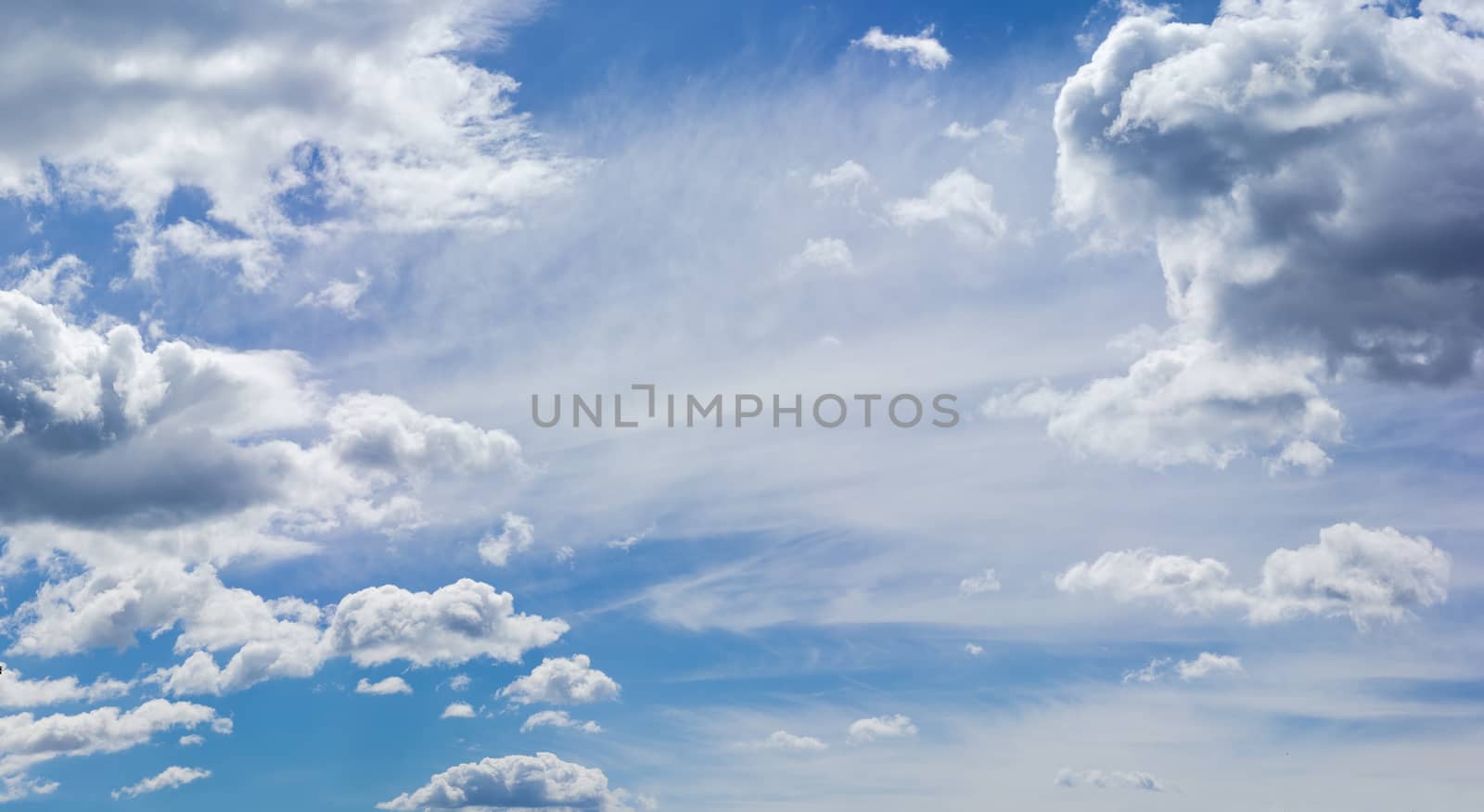 Background of the sky with cumulus, storm and cirrus clouds in summer day
