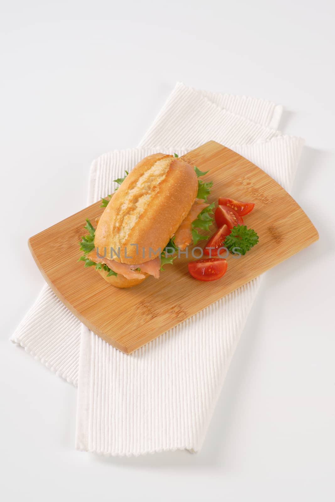 French bread roll with smoked salmon