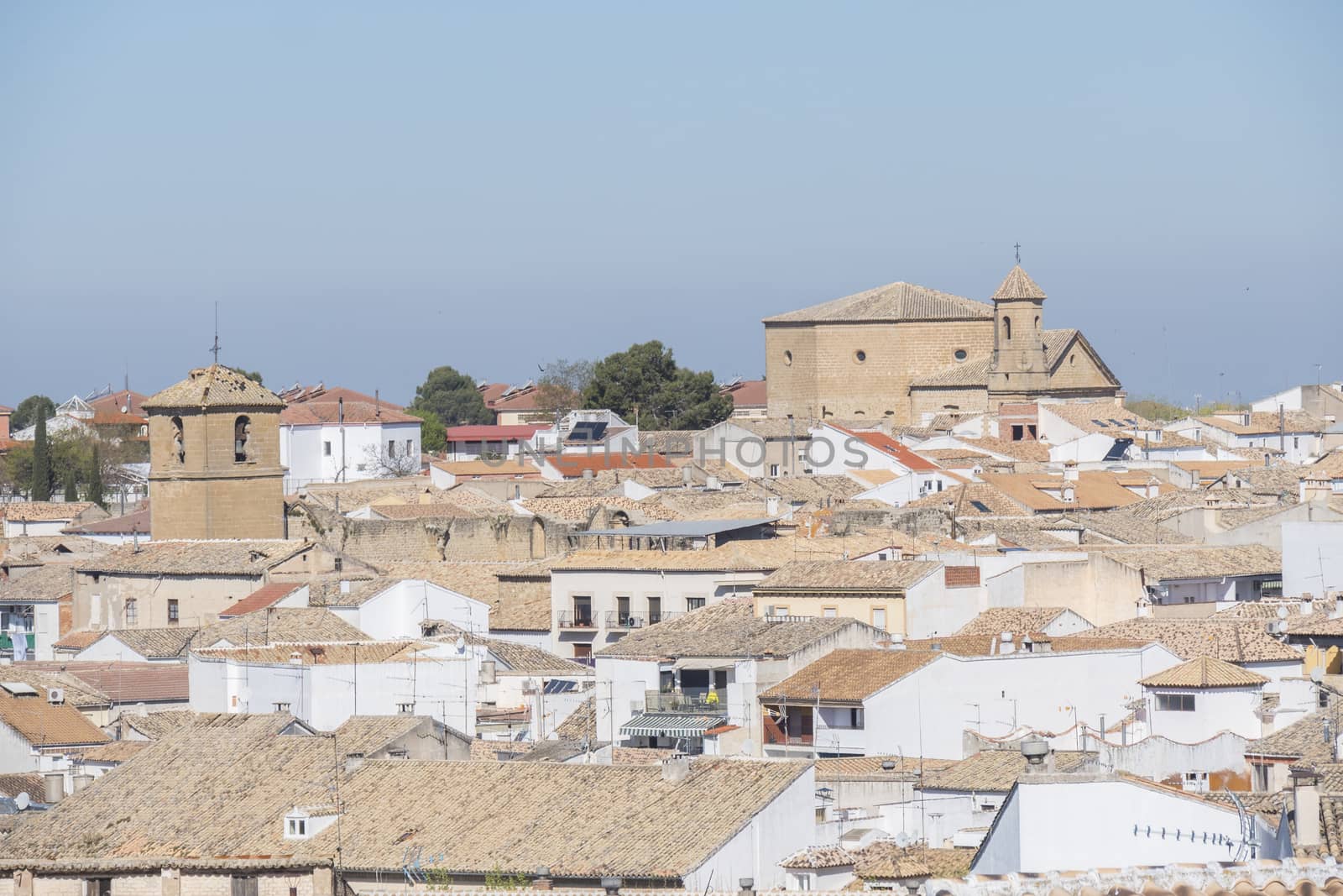 Baeza city (World Heritage Site), "Iglesia de los Descalzos" and "Iglesia del Salvador" in the background, Jaen, Spain