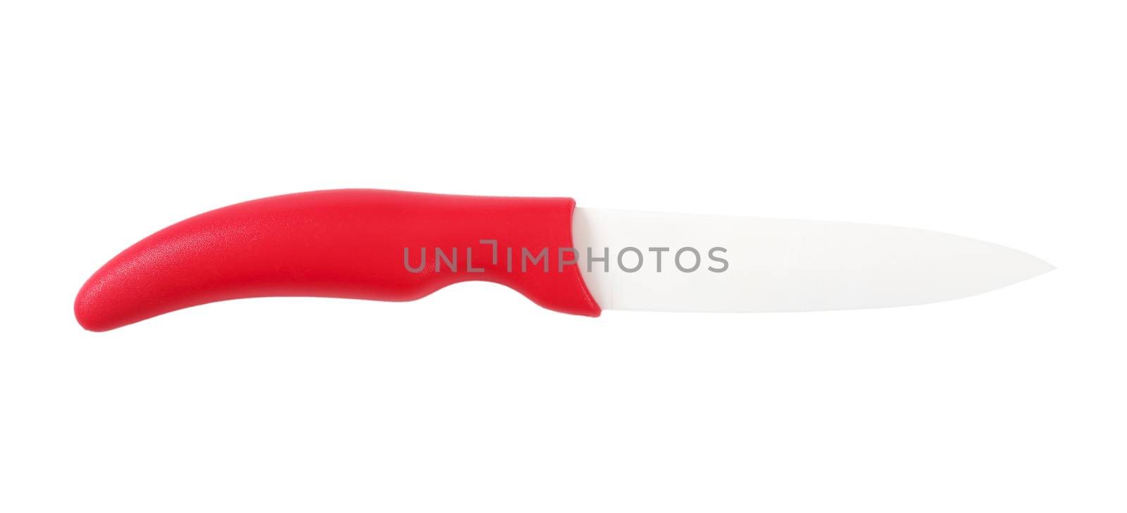 ceramic kitchen knife with white blade and red handle