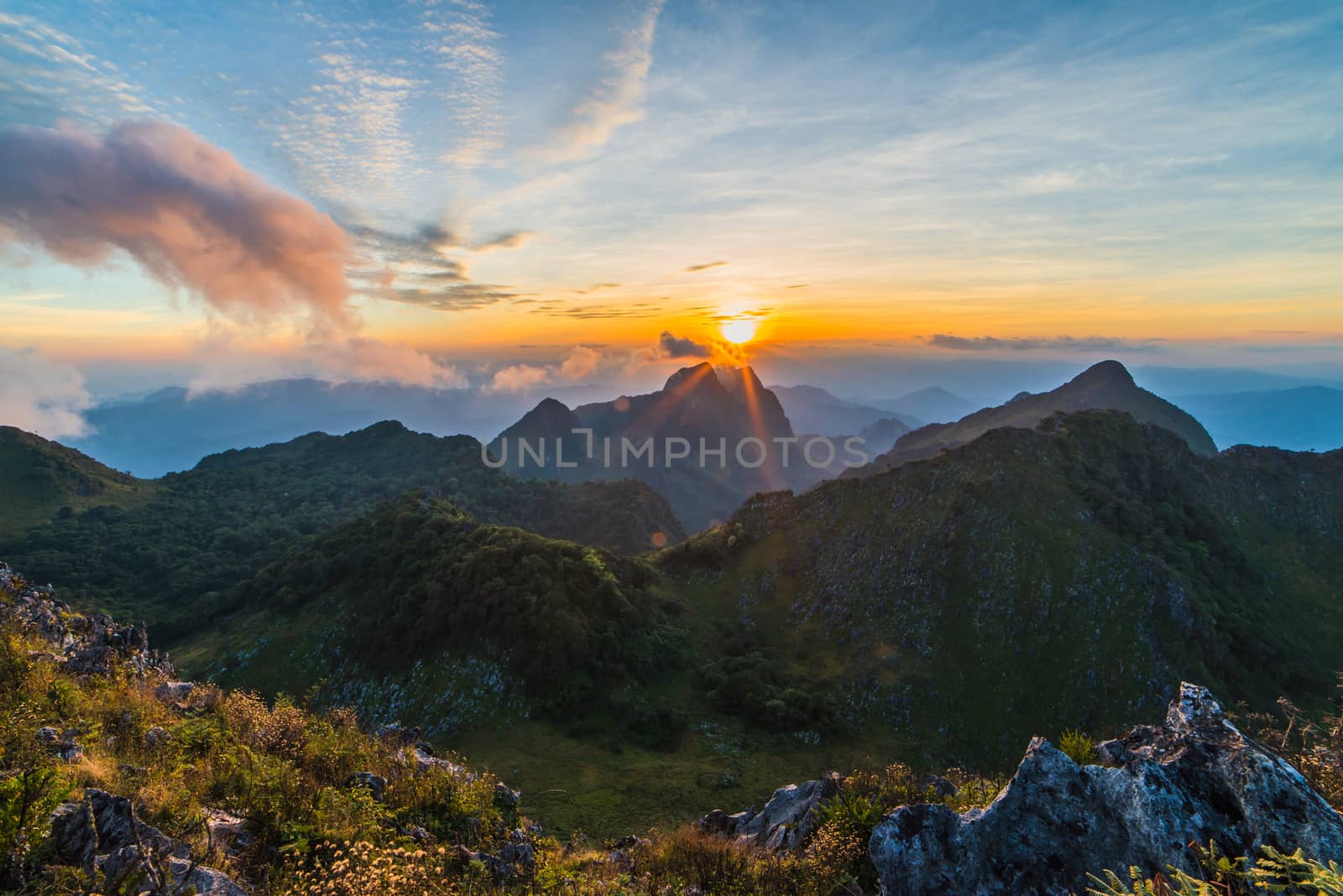 Landscape of sunset on Mountain valley at Doi Luang Chiang Dao, ChiangMai Thailand.