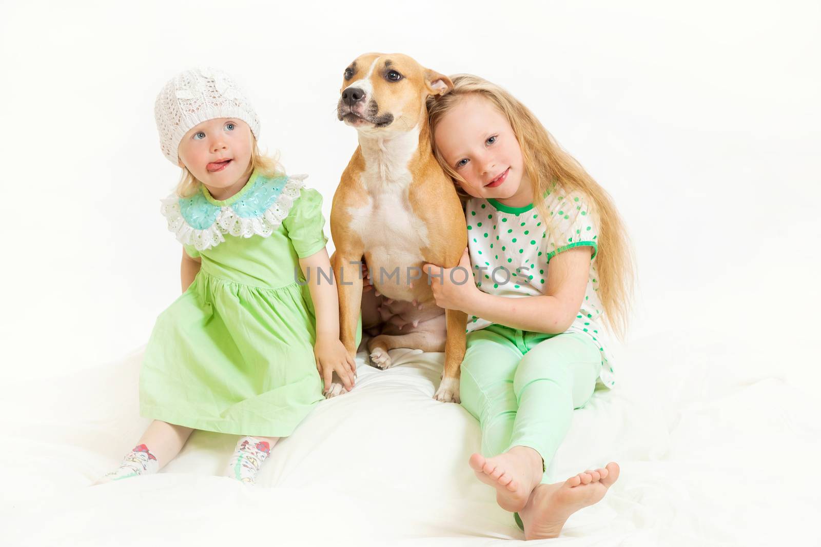 two little girls and dog by sveter