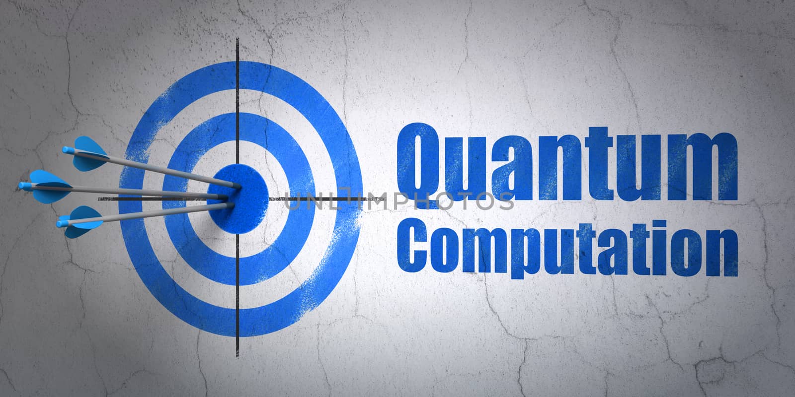Science concept: target and Quantum Computation on wall background by maxkabakov