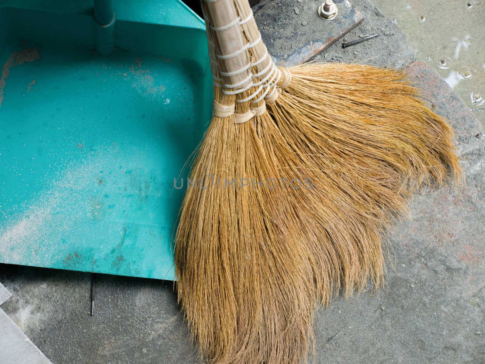 COLOR PHOTO OF TYPICAL SOFT BROOM AND DUSTPAN