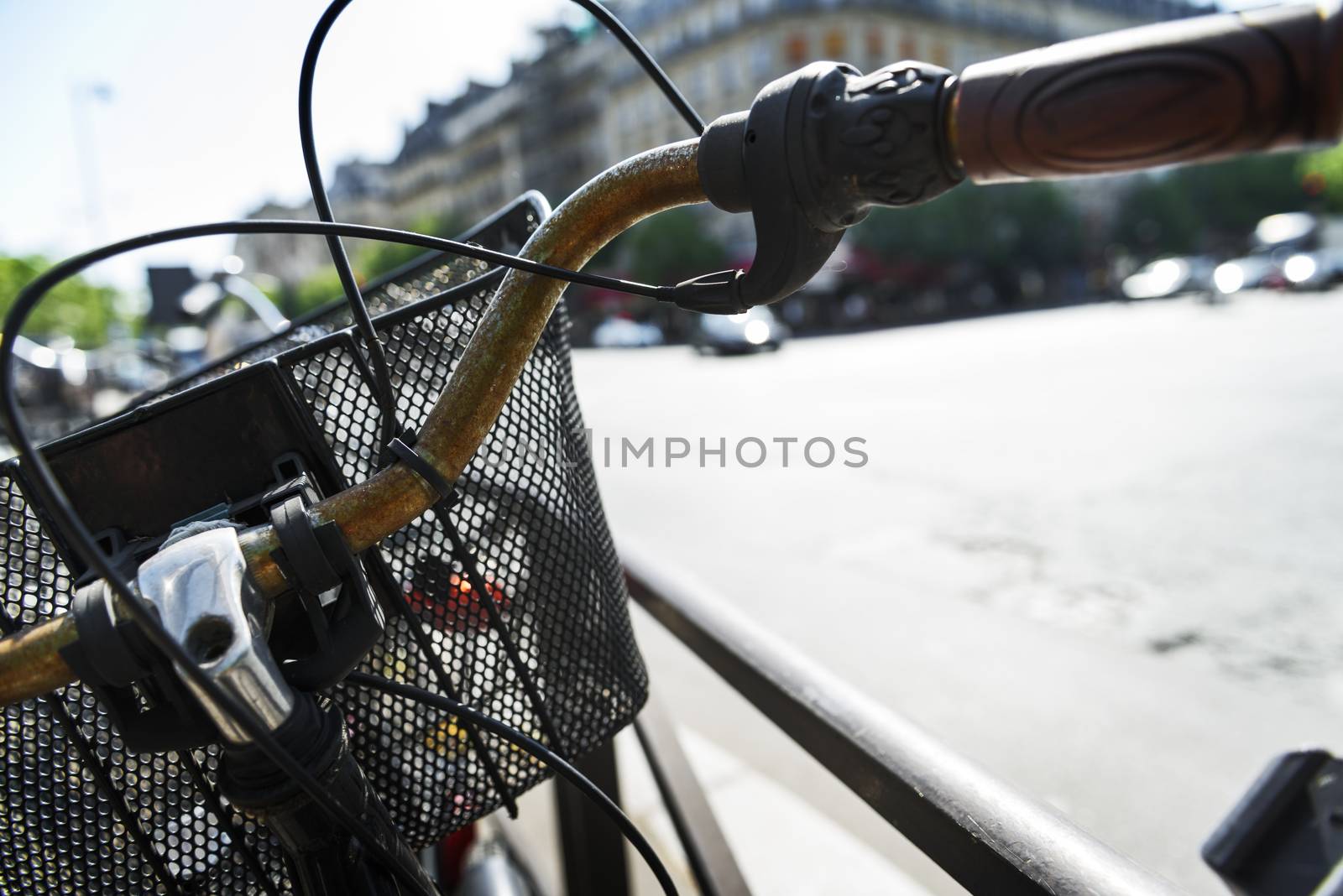 practicing bicycle in urban situation, Paris, France