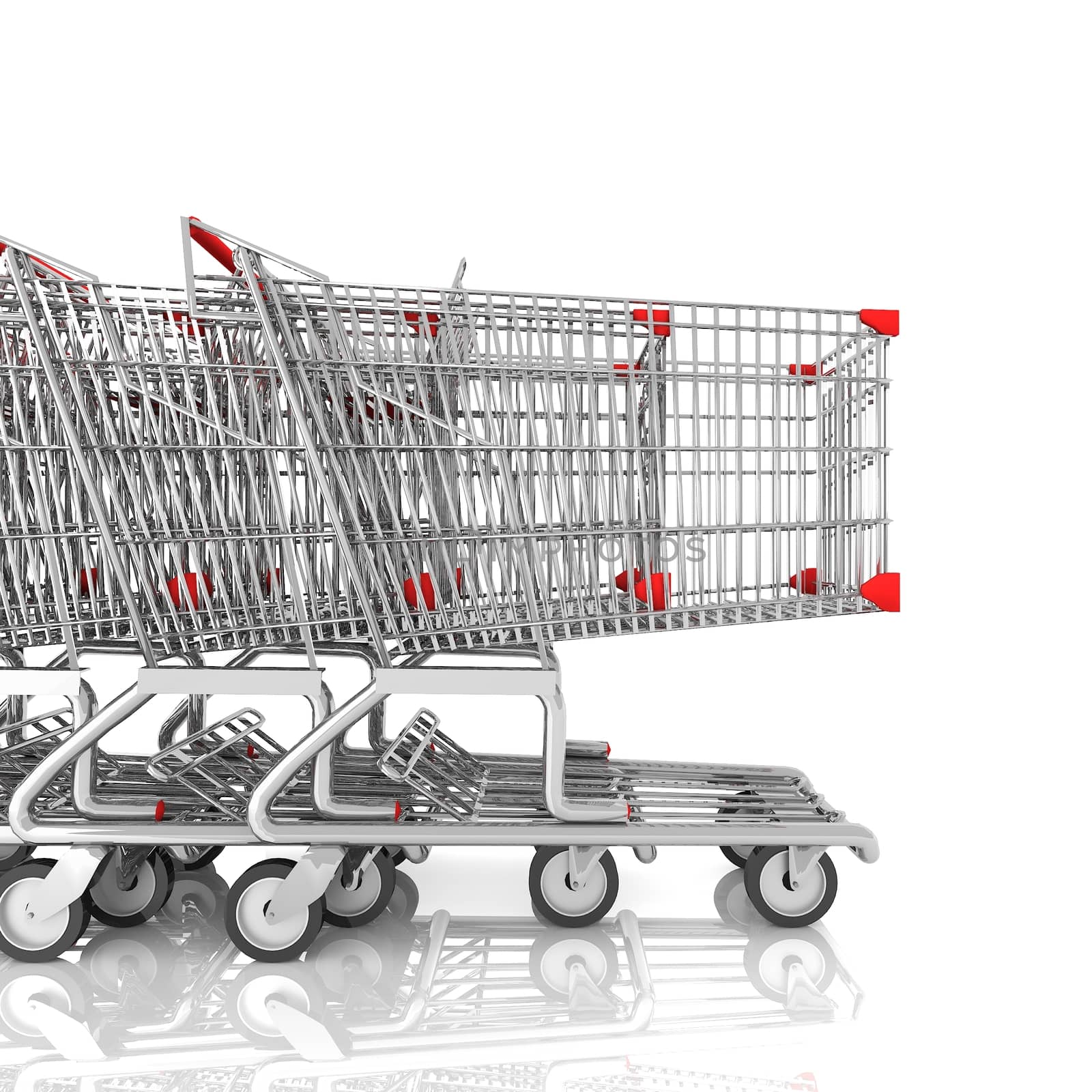 Shopping cart on a parking lot isolated on white,3d rendering