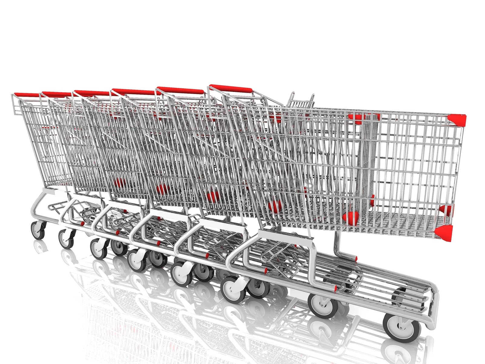 Shopping cart on a parking lot isolated on white,3d rendering