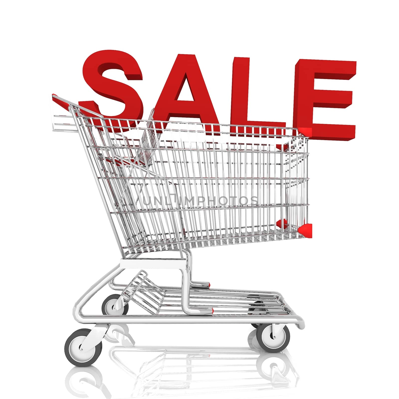 A shopping cart  with sale word isolated on white background