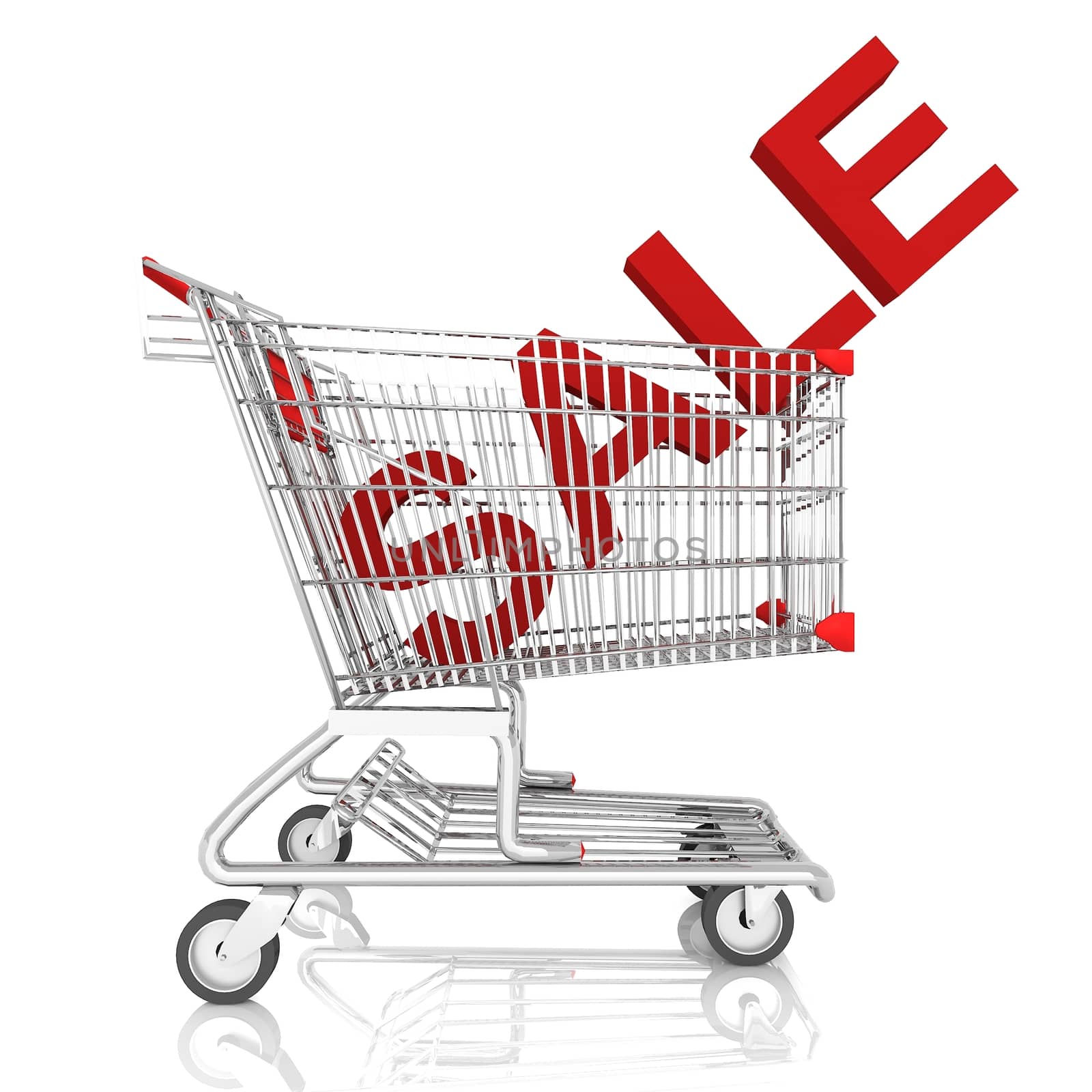 A shopping cart  with sale word isolated on white background