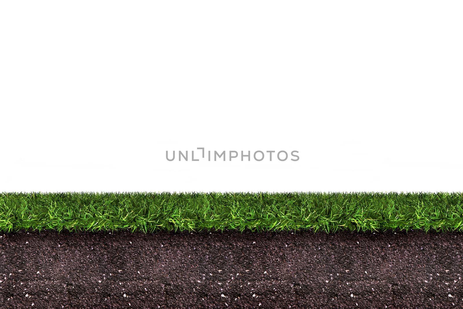 green grass with soil on white,3d rendering