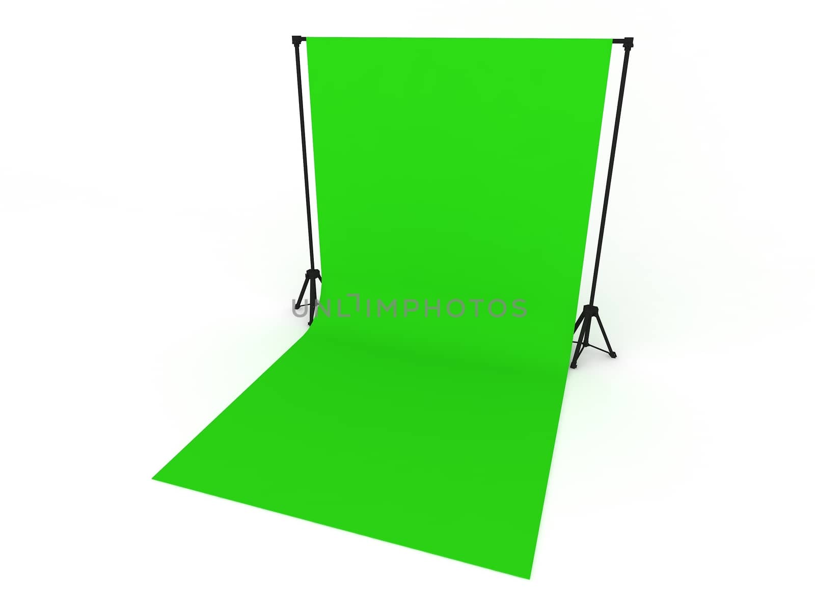 photo studio with green screen a isolated on white background