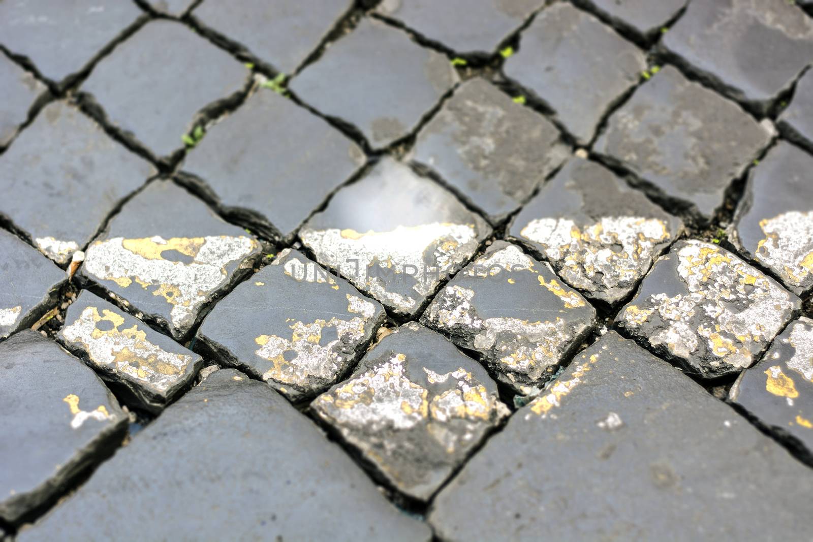 close up of a typical roman street made with cobblestone (sanpietrino).