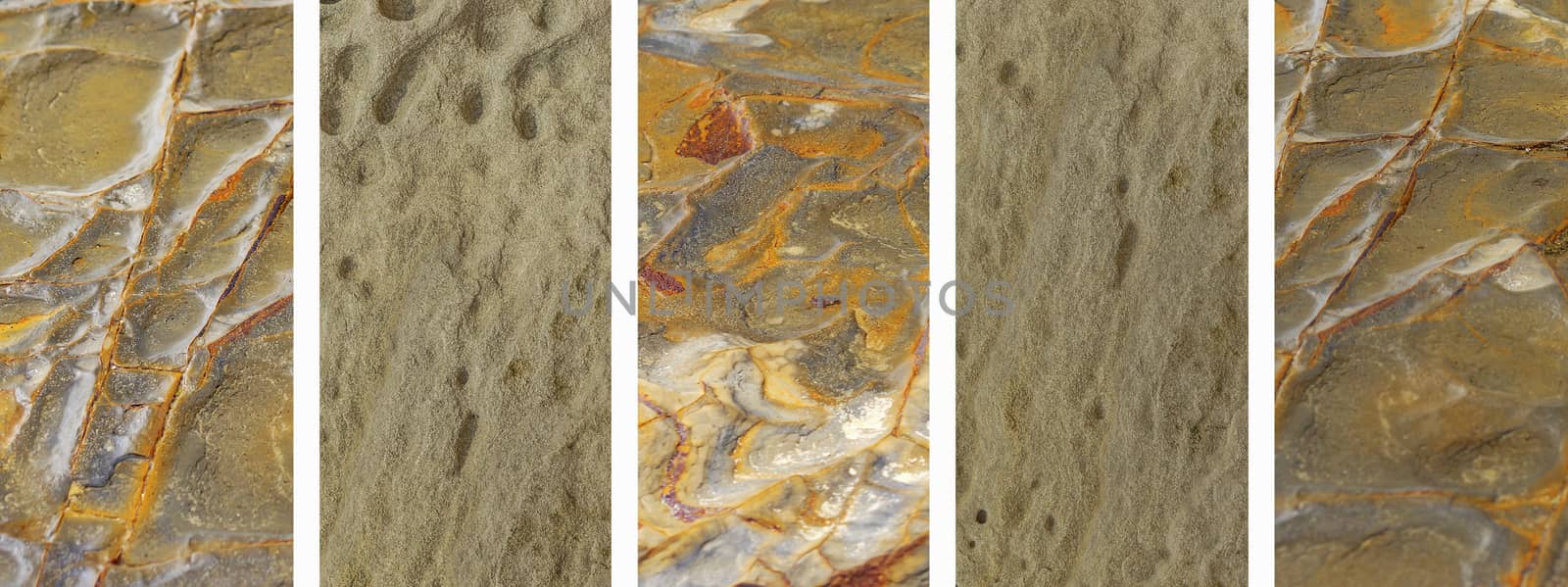 Panoramic set of natural rock textures banner background 