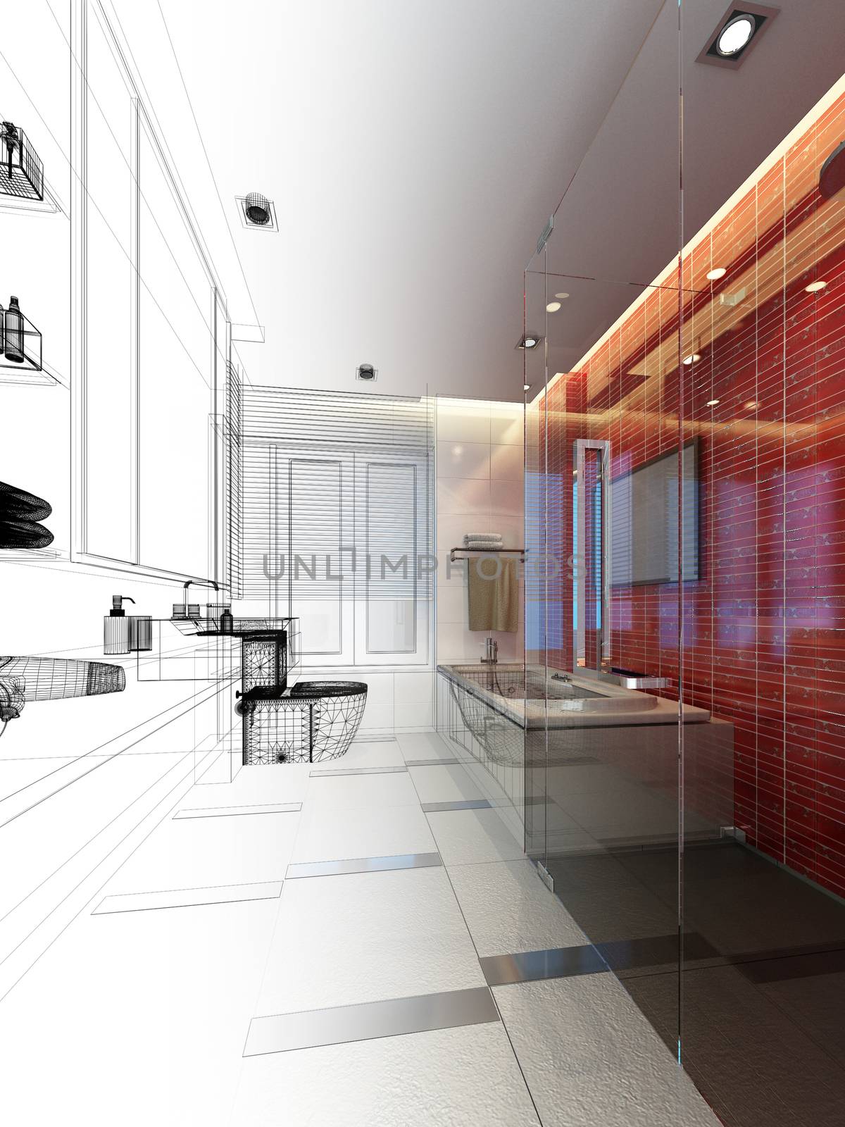 abstract sketch design of interior bathroom