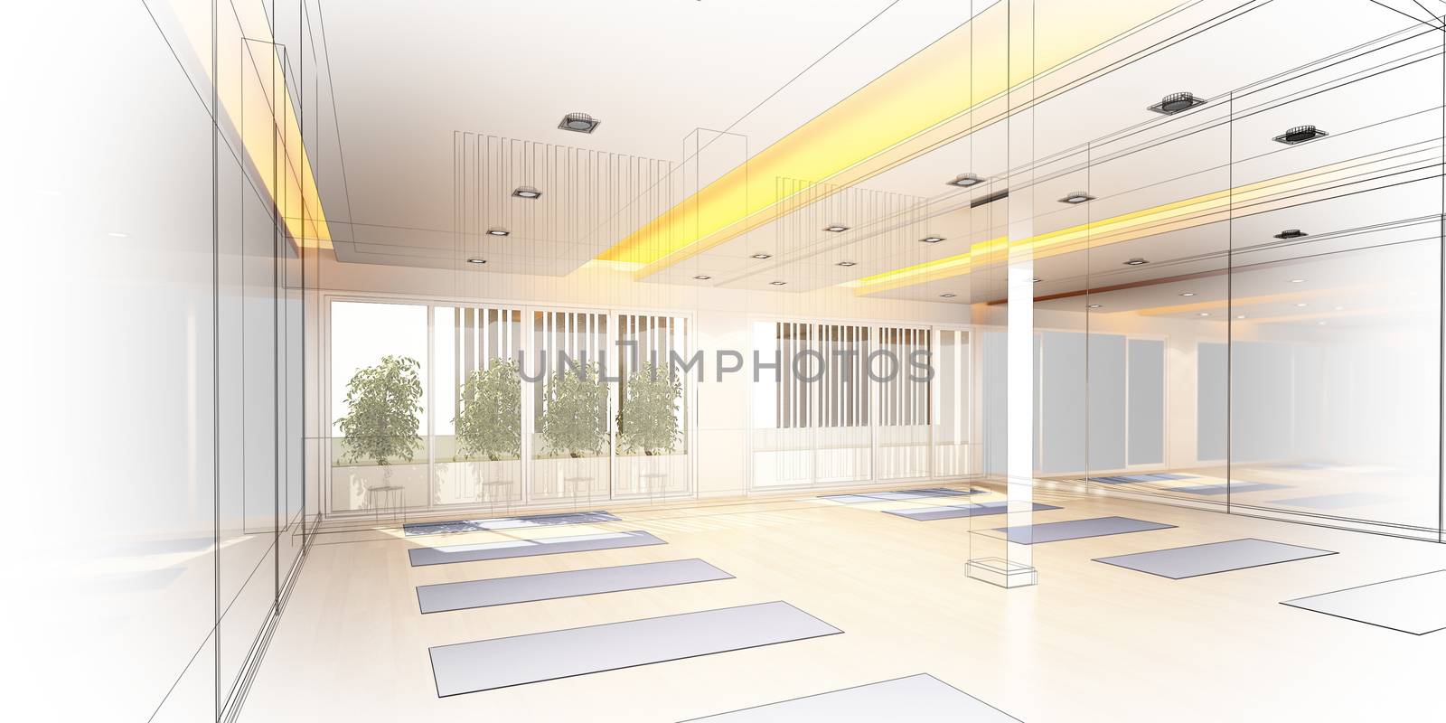 abstract sketch design of interior yoga room by yaryhee